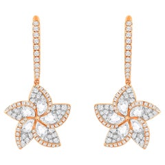 HARAKH 1 CT Natural Colorless Diamond Frangipani Dangle 18KT Gold Earrings