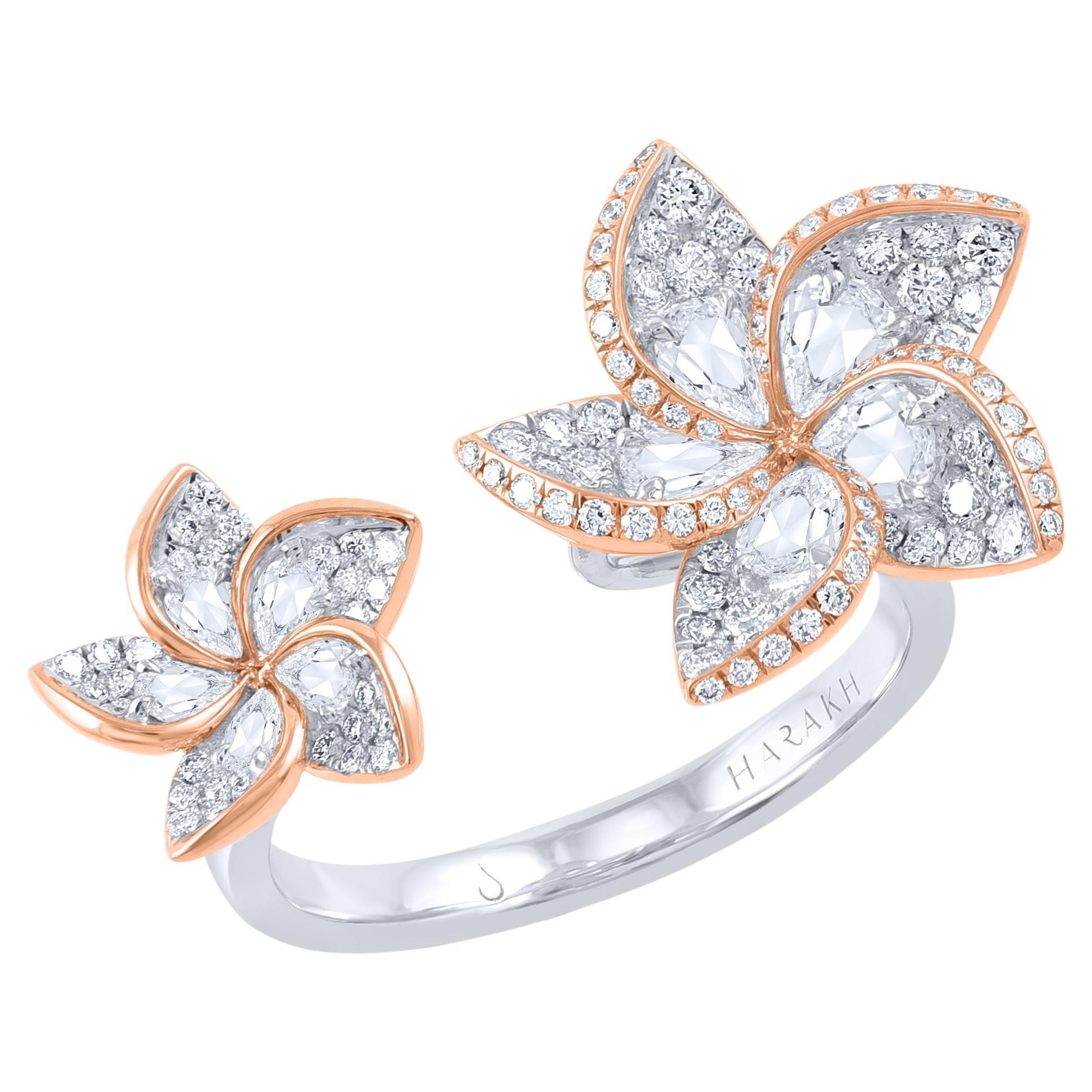 HARAKH 1.00 Carat Colorless Natural Diamond 18 Karat Gold Floral Engagement Ring For Sale