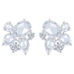 HARAKH 1.00 CT Natural Colorless Diamond Rose cut and Brilliant Cut Stud Earring