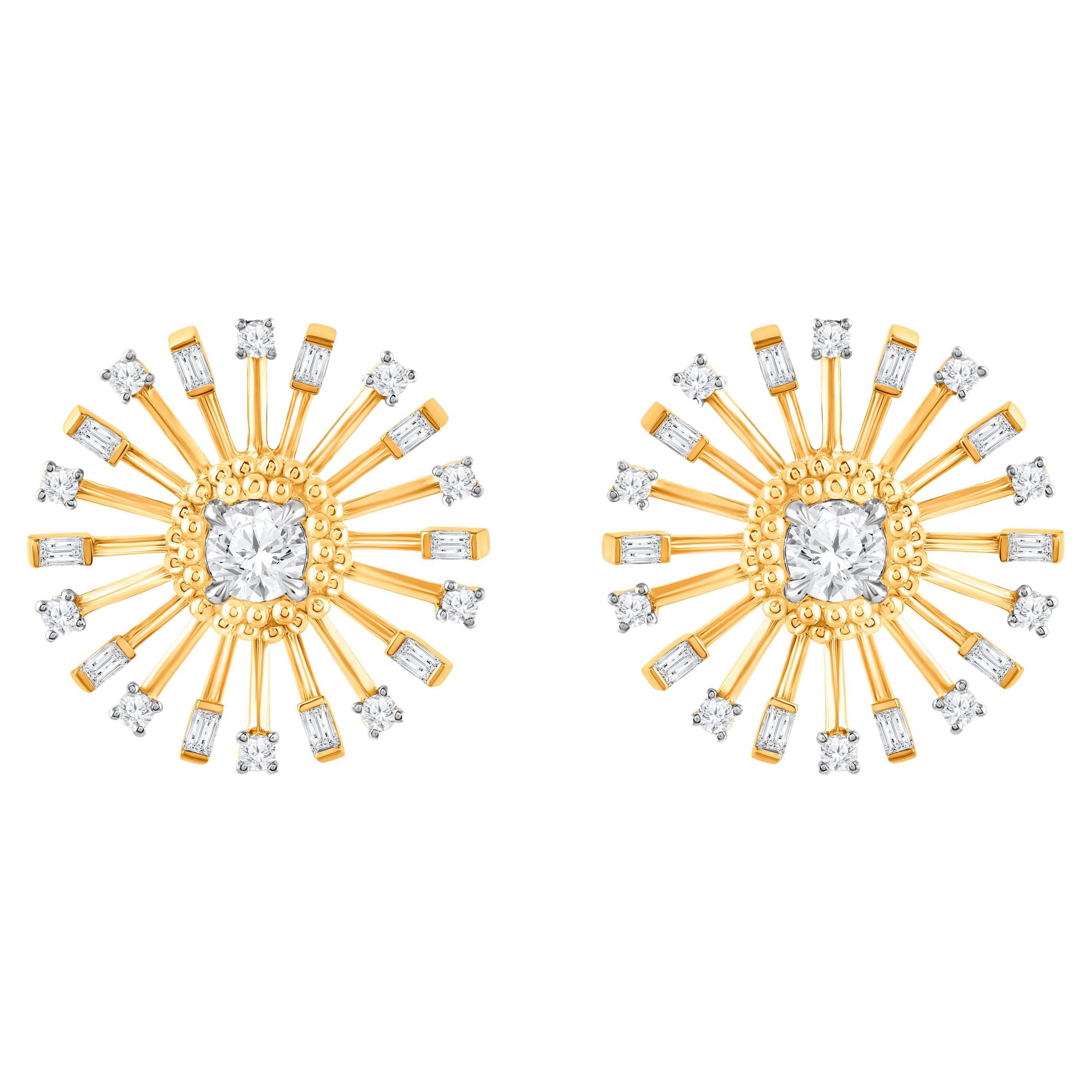 HARAKH 1.00 CT Colorless Diamond 18 Karat Yellow Gold Sunlight Radiant Earring