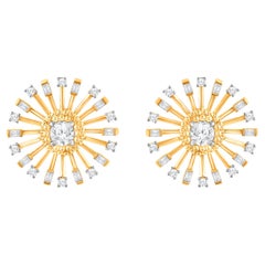 HARAKH 1.00 CT Colorless Diamond 18 Karat Yellow Gold Sunlight Radiant Earring