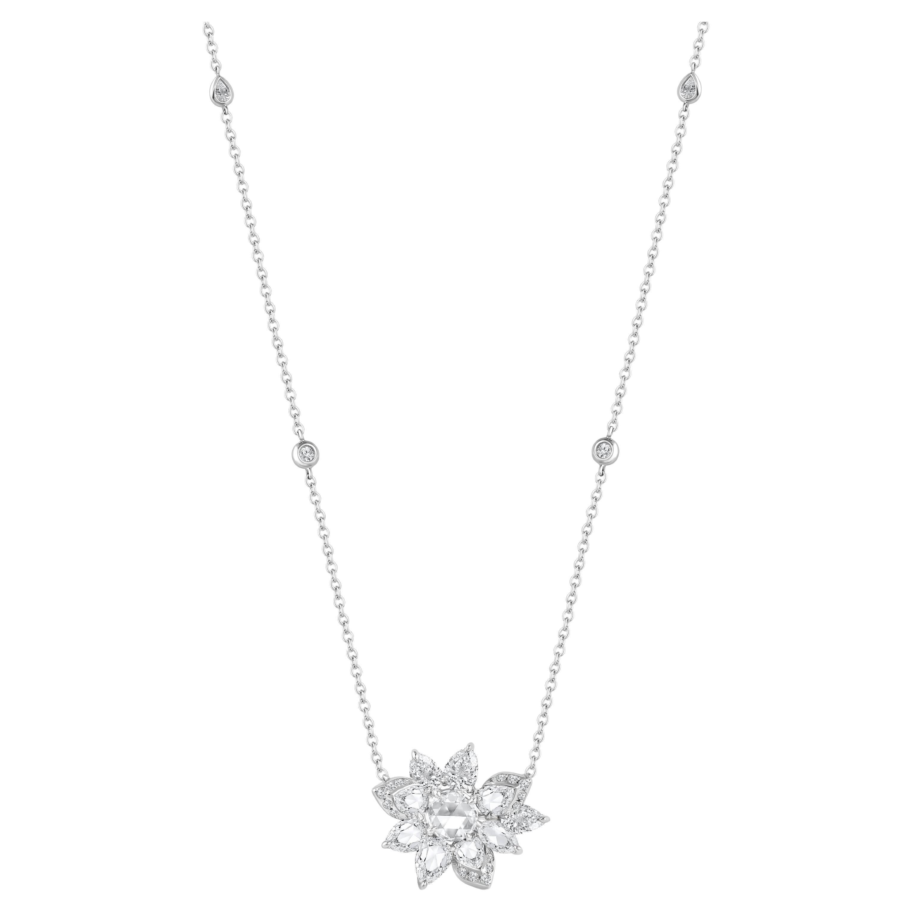 HARAKH 1.00 CT Colorless Diamond Cascade Pendant Necklace in 18KT White Gold For Sale