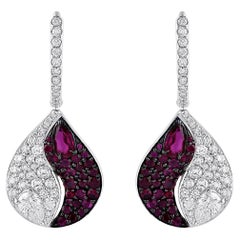 HARAKH Orecchini a goccia di rubino con diamante incolore Nature da 1,00 CT e taglio Brilliante