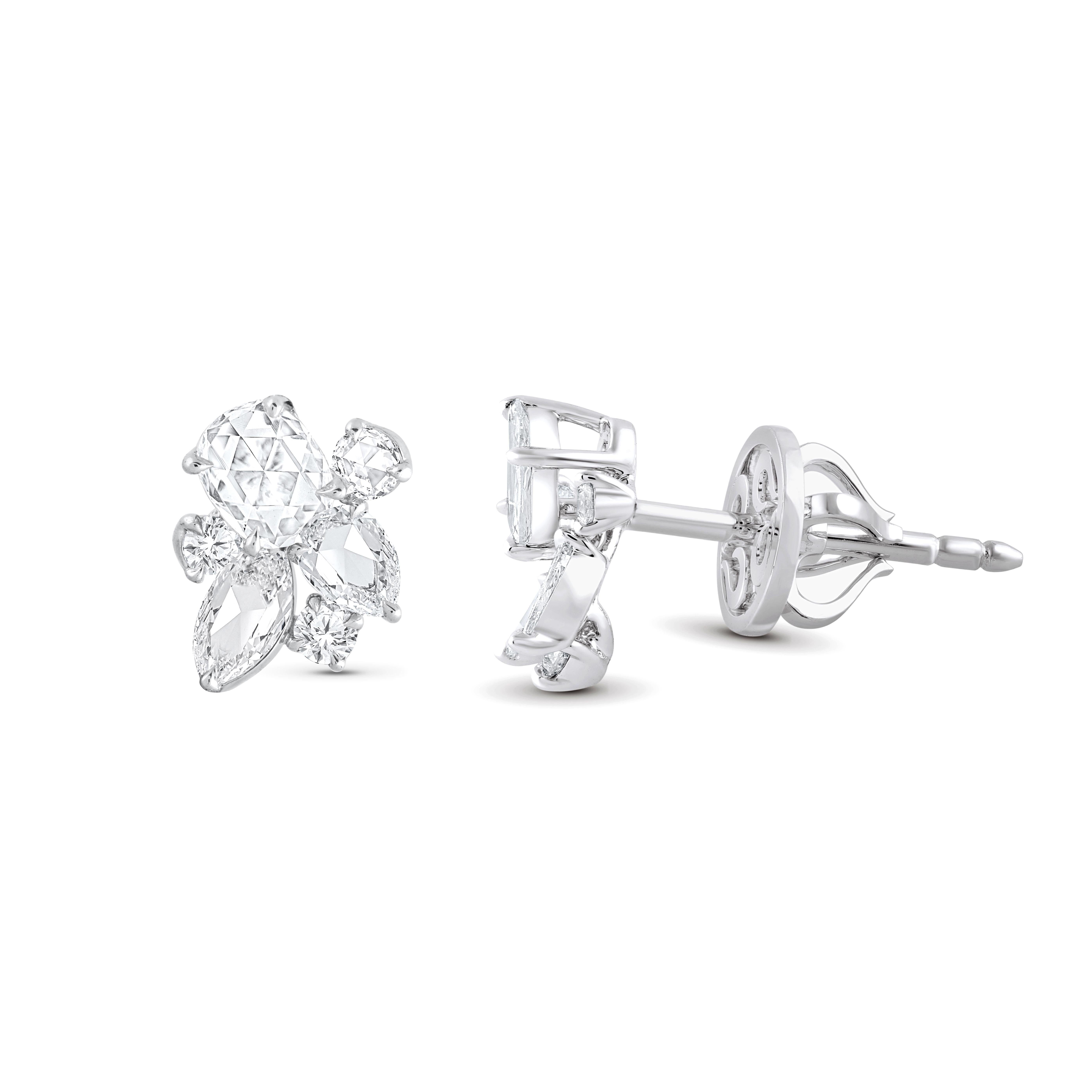 Contemporain Harakh 1.00 CT Natural Colorless Diamond Rose cut and Brilliant cut Stud Earring en vente