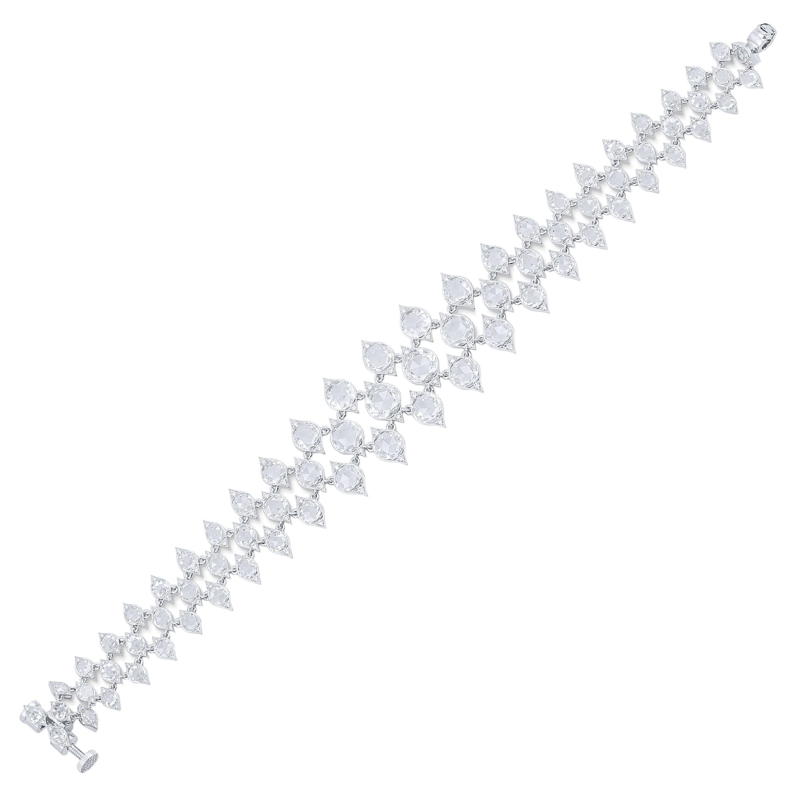 Harakh 10.20 Carat Brilliant and Rose cut Diamond 18 Karat White Gold Bracelet For Sale