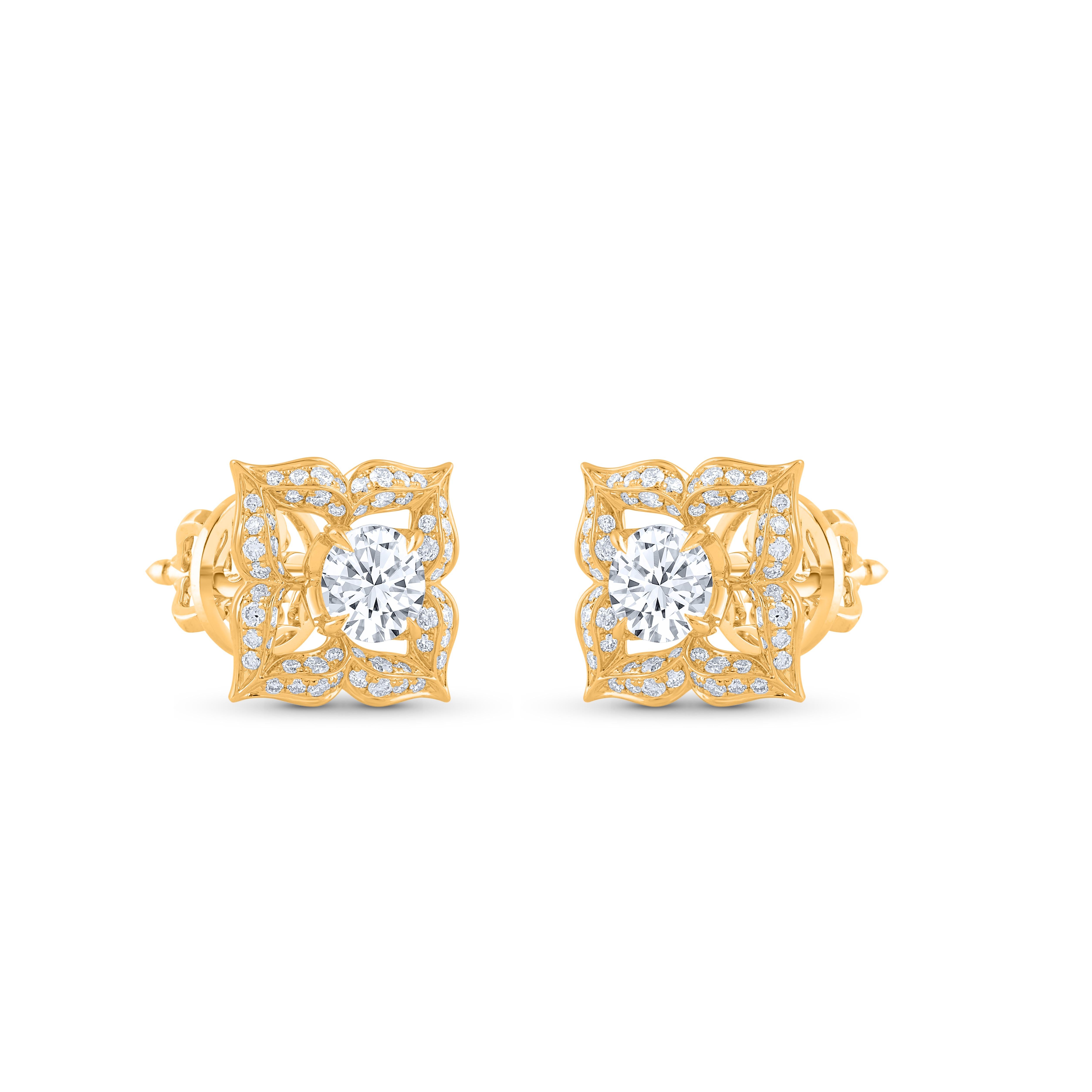 Contemporary Harakh 1.25 Carat Brilliant Cut Natural Diamond 18k Yellow Gold Stud Earrings For Sale