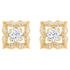 Harakh, clous d'oreilles en or jaune 18 carats avec diamants naturels taille brillant de 1,25 carat