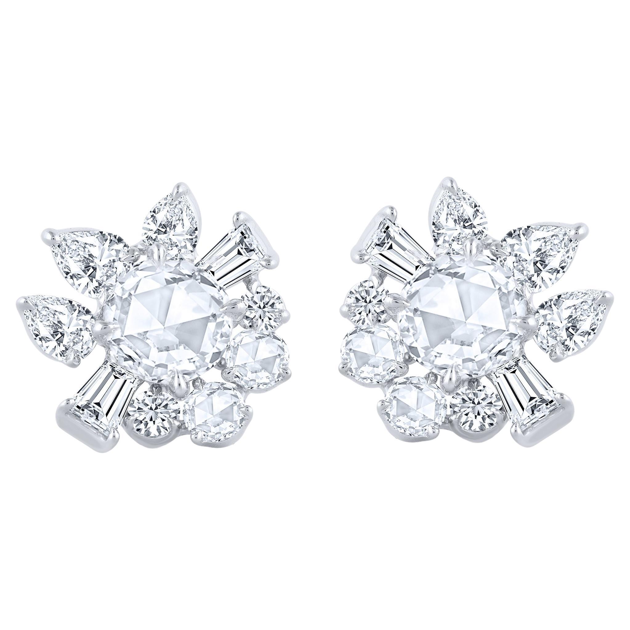 HARAKH 1 1/2 CT Natural Colorless Diamond Brilliant and Rose cut Stud Earring For Sale