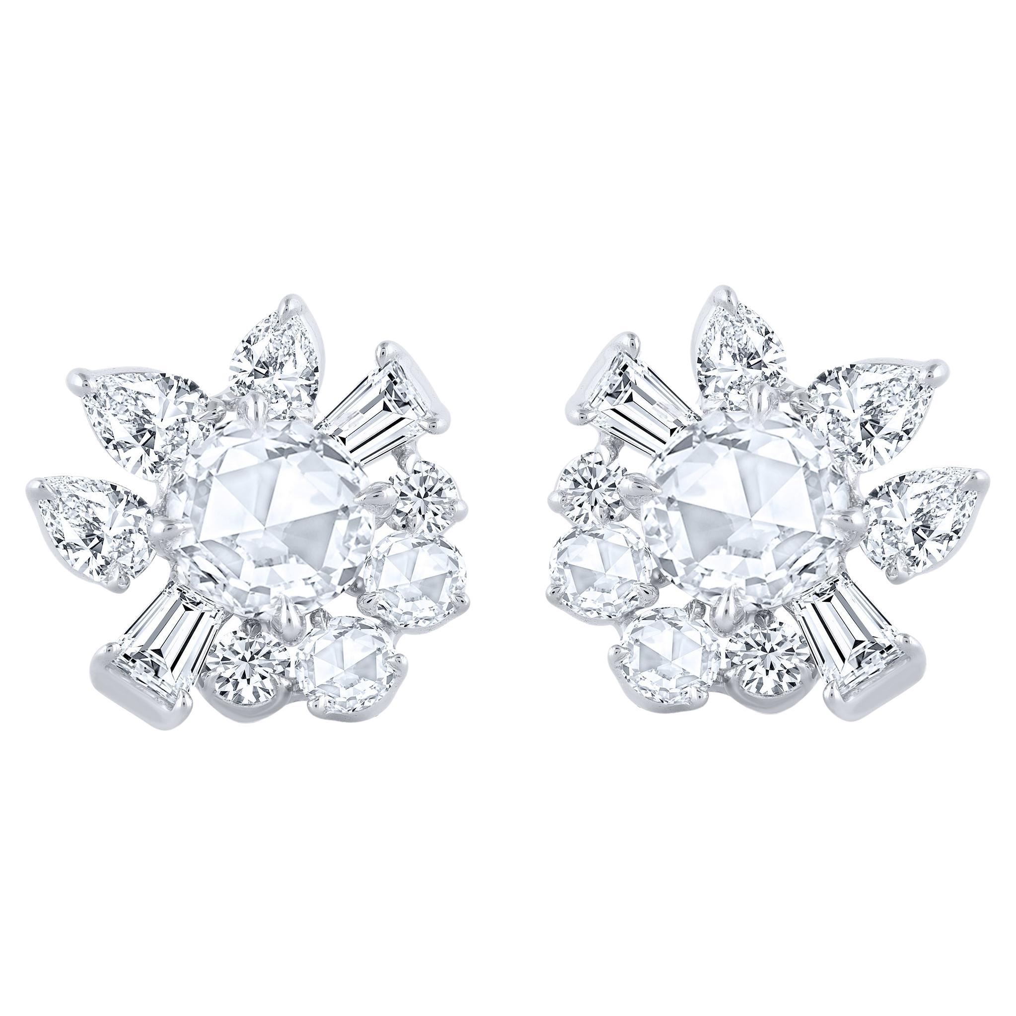 Harakh, clous d'oreilles en diamants incolores taille rose et brillant de 1,50 carat