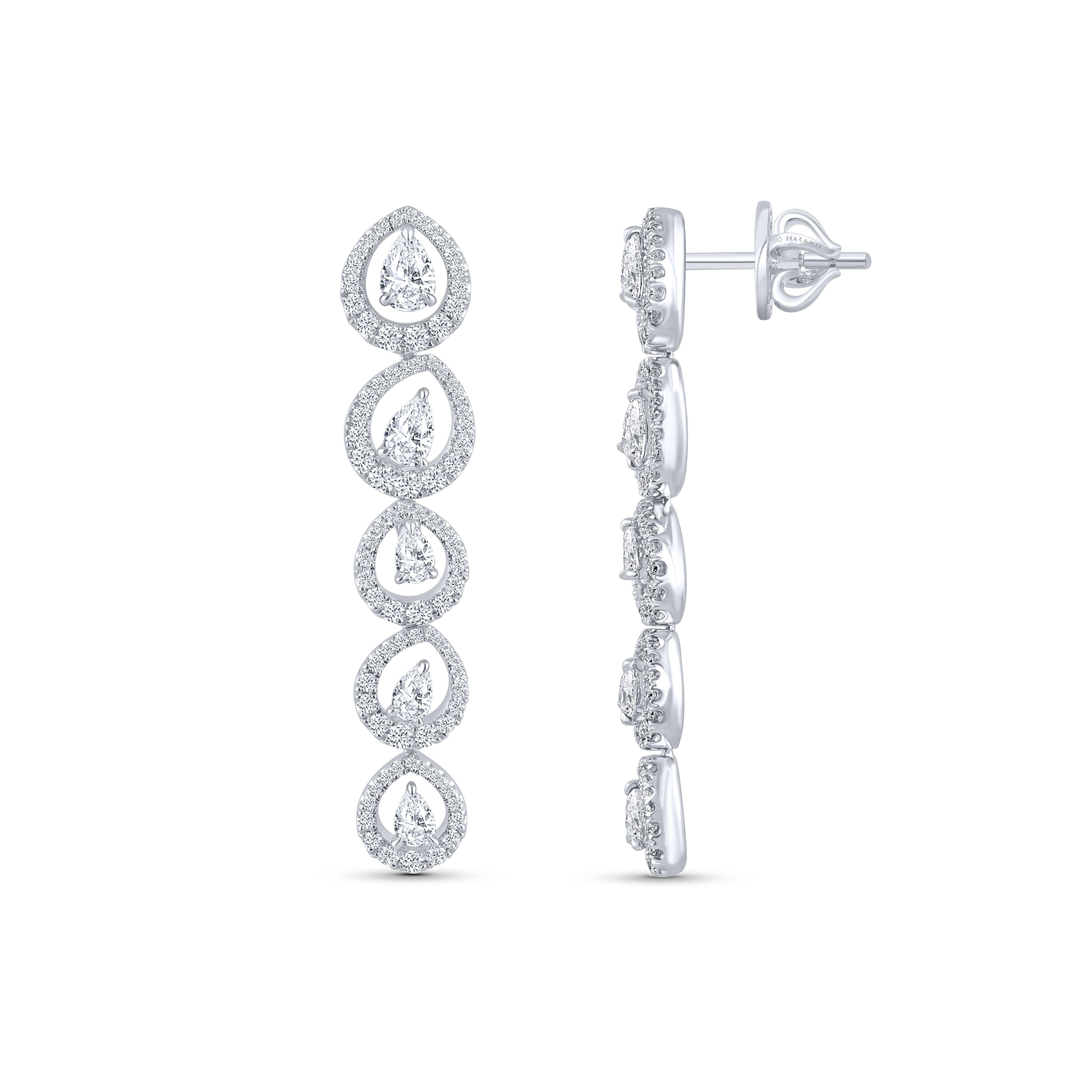 Contemporary Harakh 1.65 Carat Colorless Diamond Dangling 18 Kt White Gold Gold Earrings For Sale