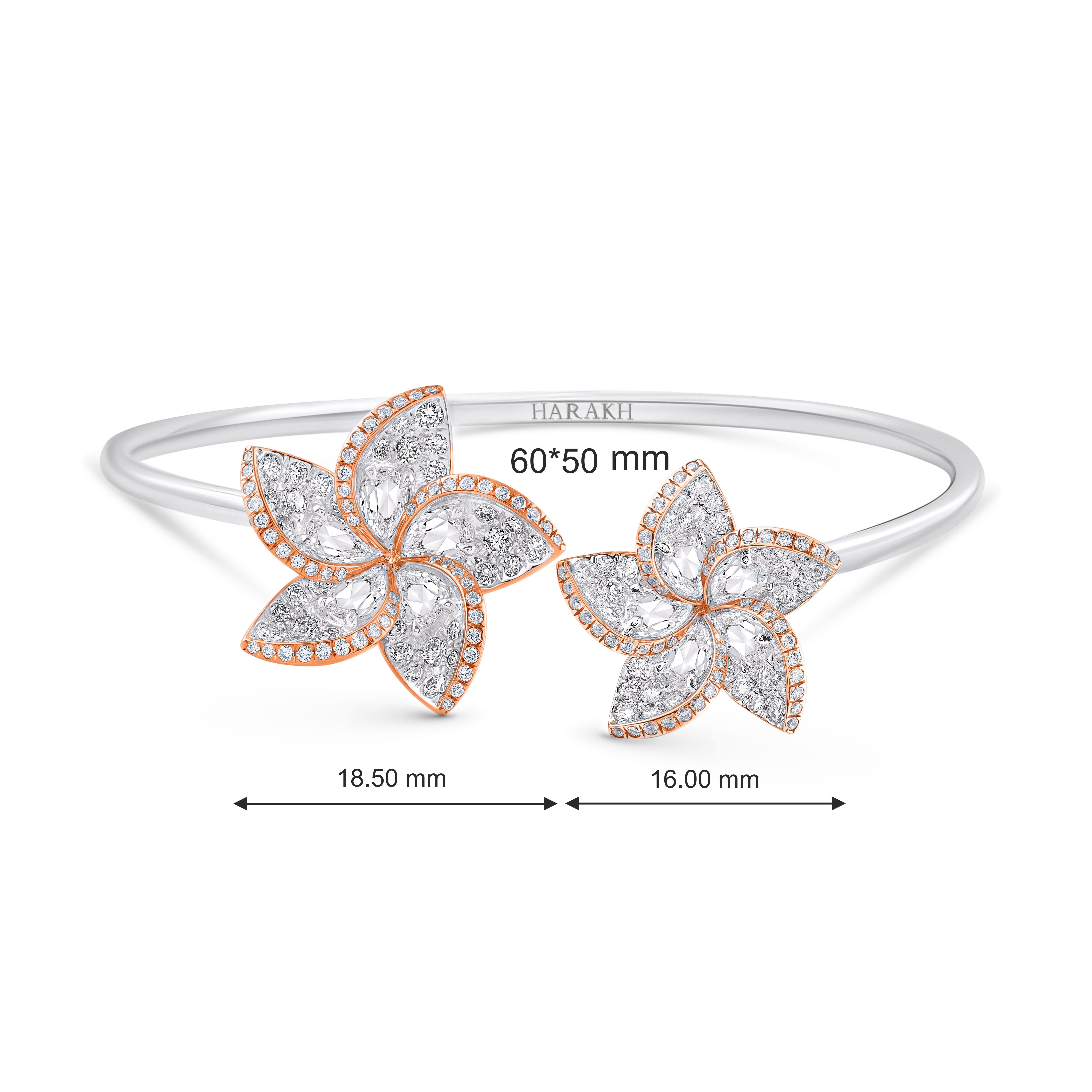 Round Cut HARAKH 1 3/4 CT Natural Colorless Diamond Bracelet in 18KT White & Rose Gold For Sale