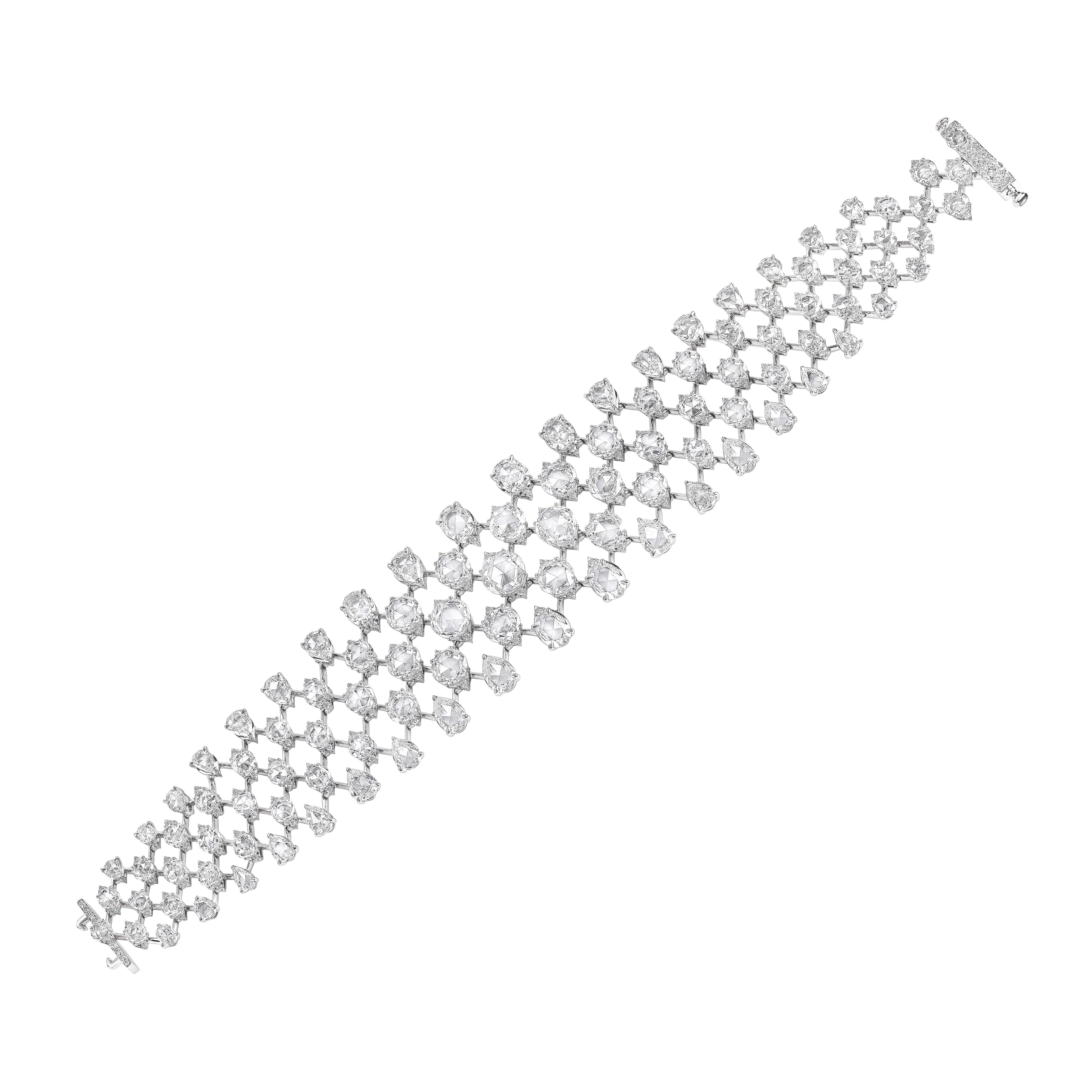 Modern HARAKH 18 5/8 CT Natural Colorless Diamond Brillant and Rose cut Bracelet For Sale