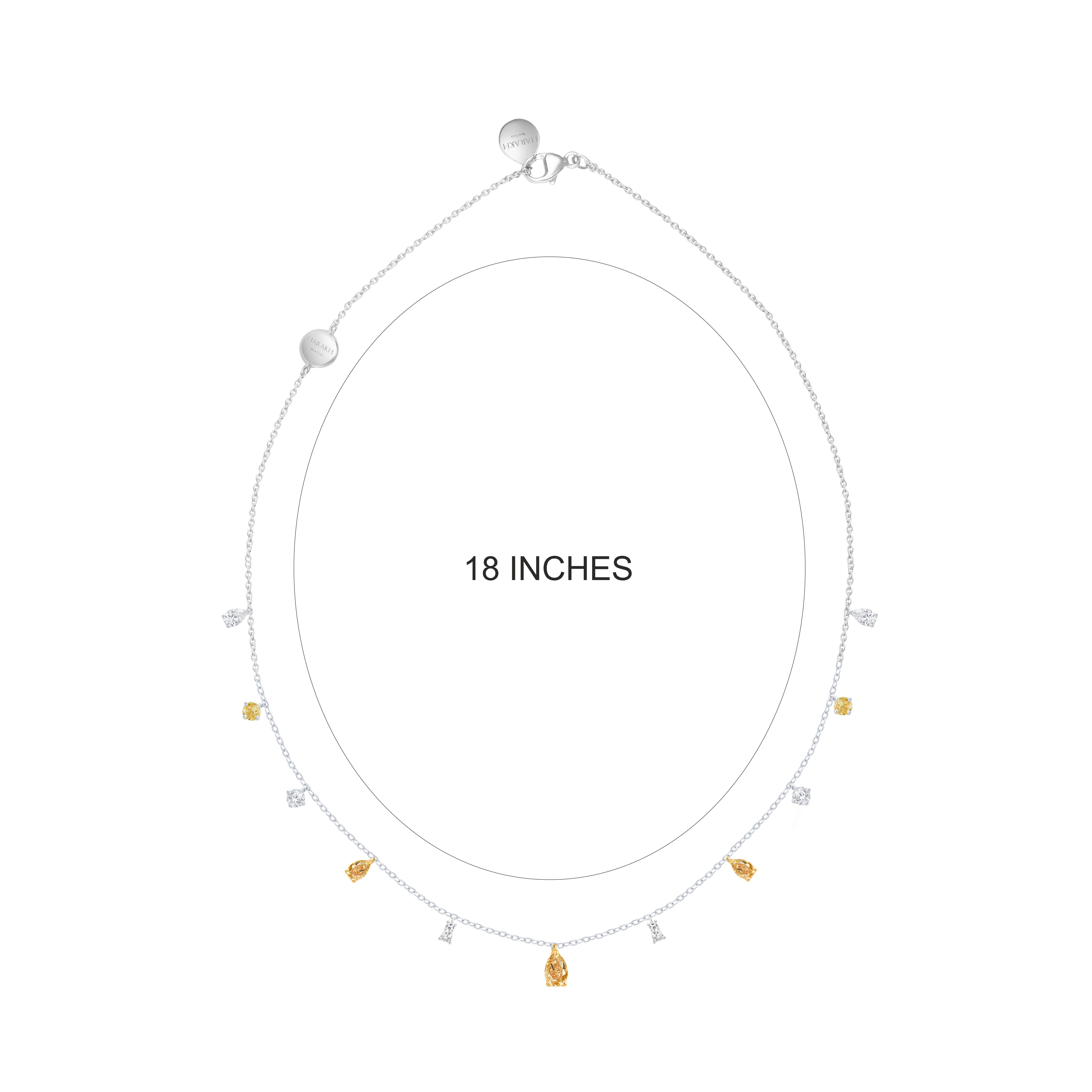 Moderno HARAKH 1 3/4 Collana con gocce di pioggia di diamanti gialli e incolori in oro 18 carati in vendita