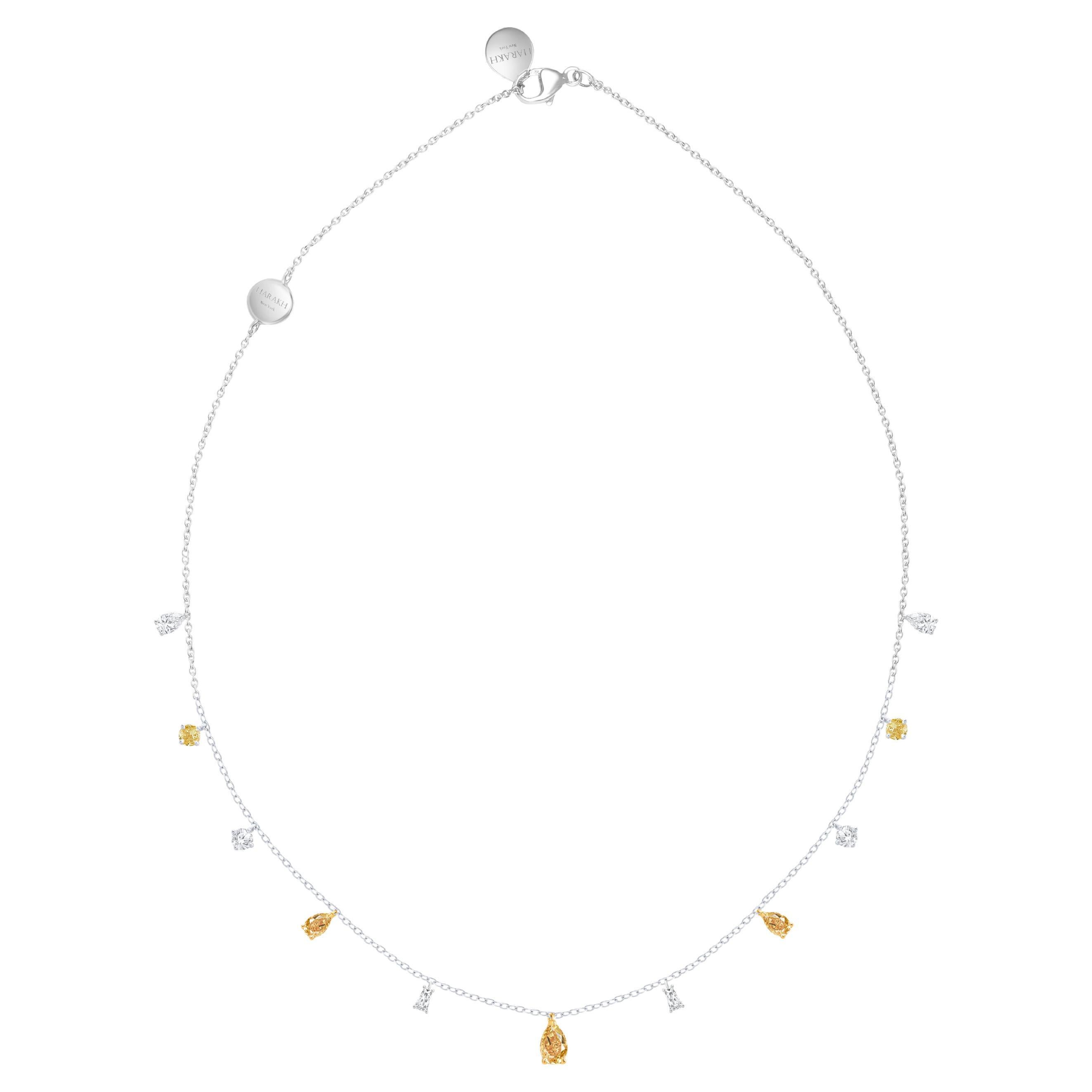 HARAKH 1 3/4 Colorless & Yellow Diamonds Raindrop Tassel Necklace in 18kt Gold