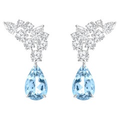 Harakh 5 1/3 Carat Colorless Diamond and Aquamarine Gemstone Earrings