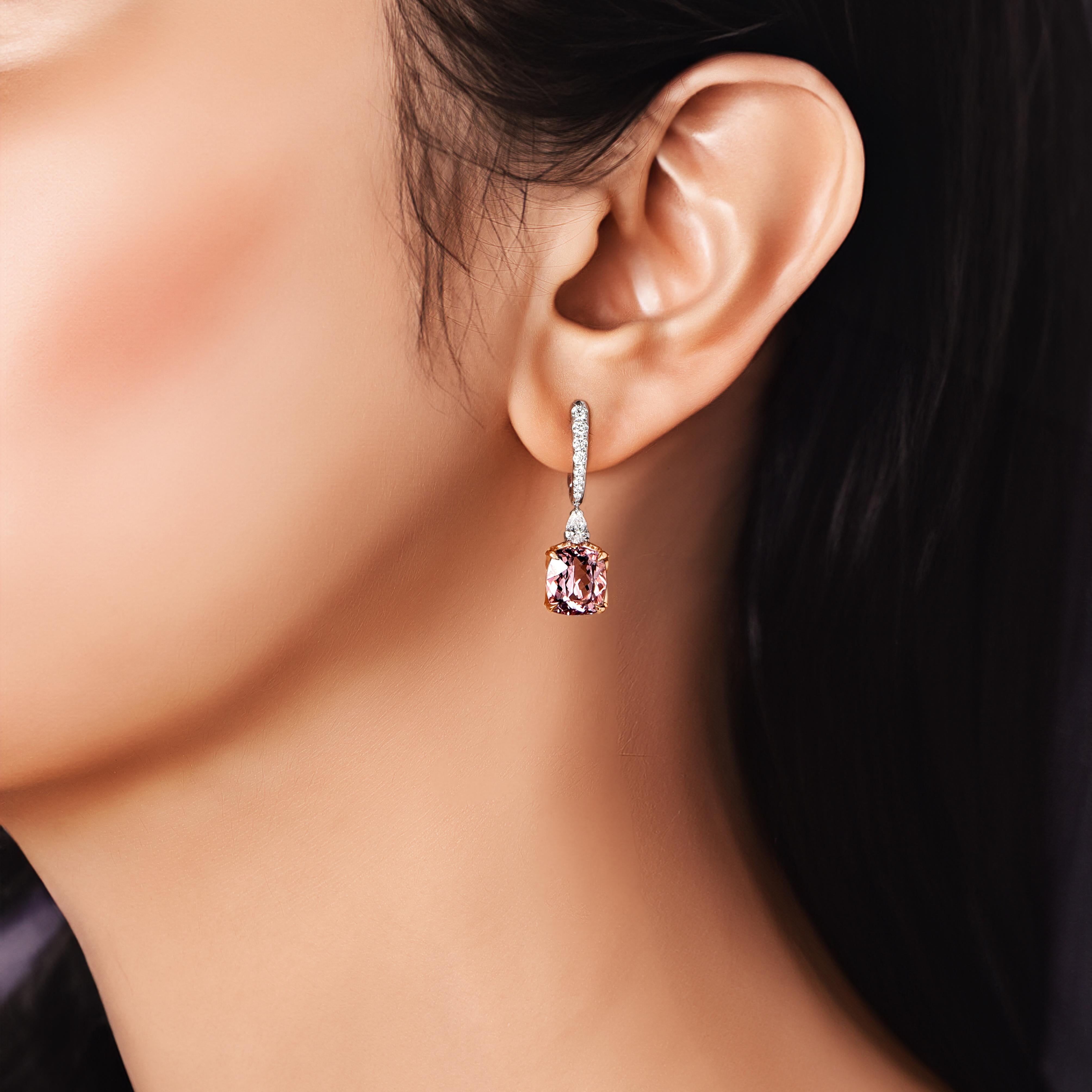 HARAKH 1/2 CT Nature Farbloser Diamant & Morganit Edelstein Tropfen Ohrringe im Zustand „Neu“ im Angebot in New York, NY