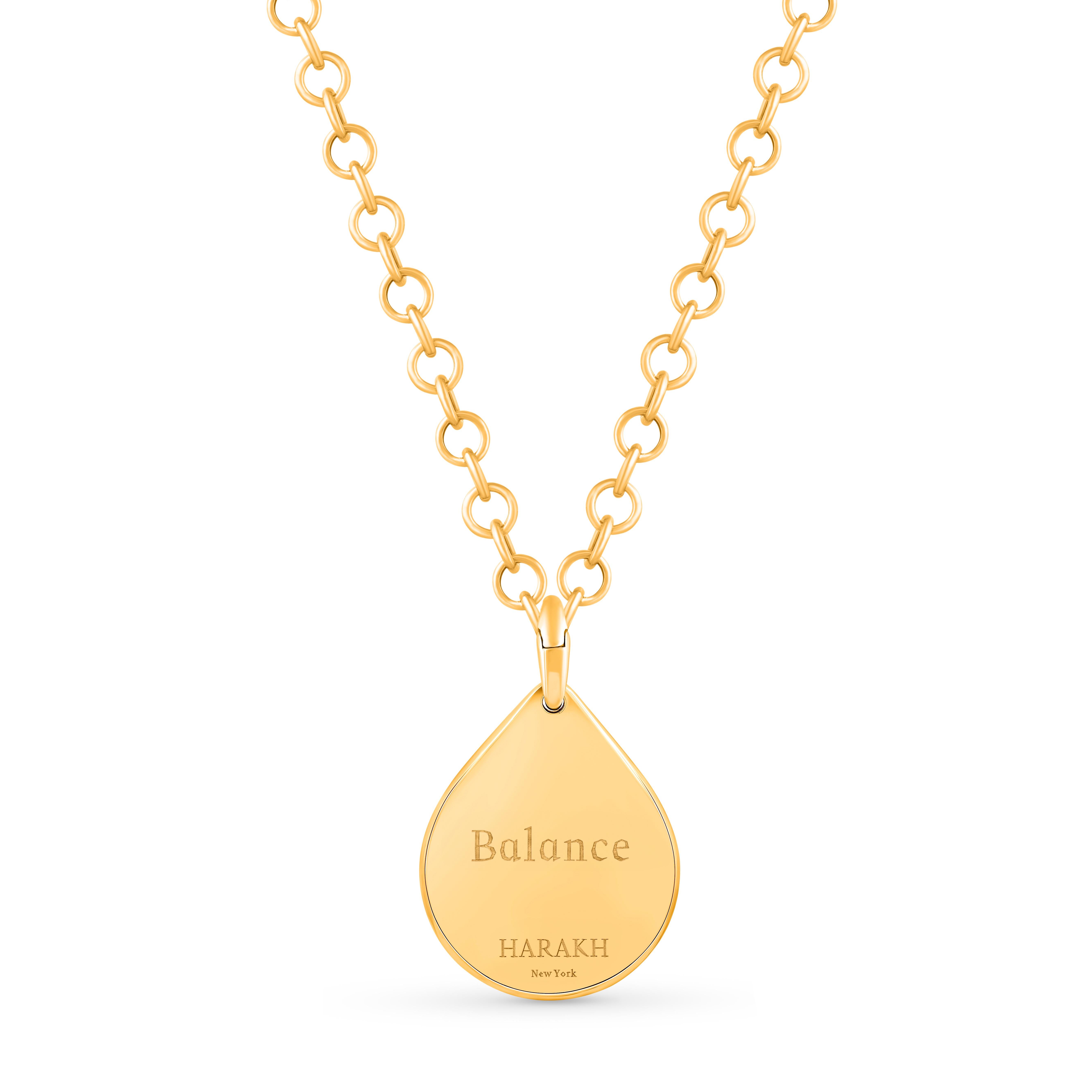 Taglio brillante Collana con ciondolo dell'equilibrio con diamanti incolori Harakh in oro 18 carati in vendita