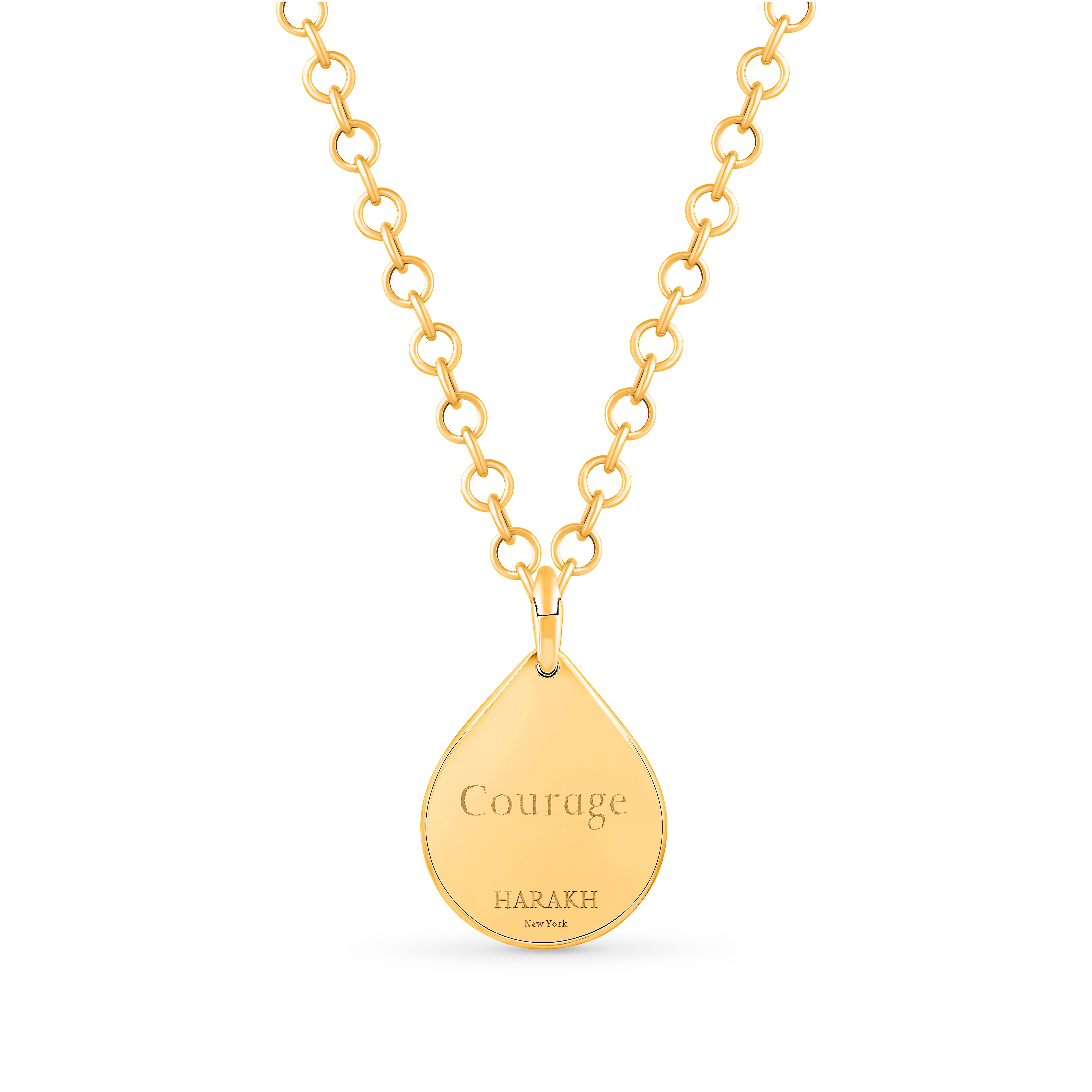 Le collier pendentif à symbole de tête de lion de la collection Drops of JOY représente le Courage.

La collection Drops of JOY s'inspire de symboles de bon augure et d'icônes spirituellement significatives qui, selon de nombreuses cultures,