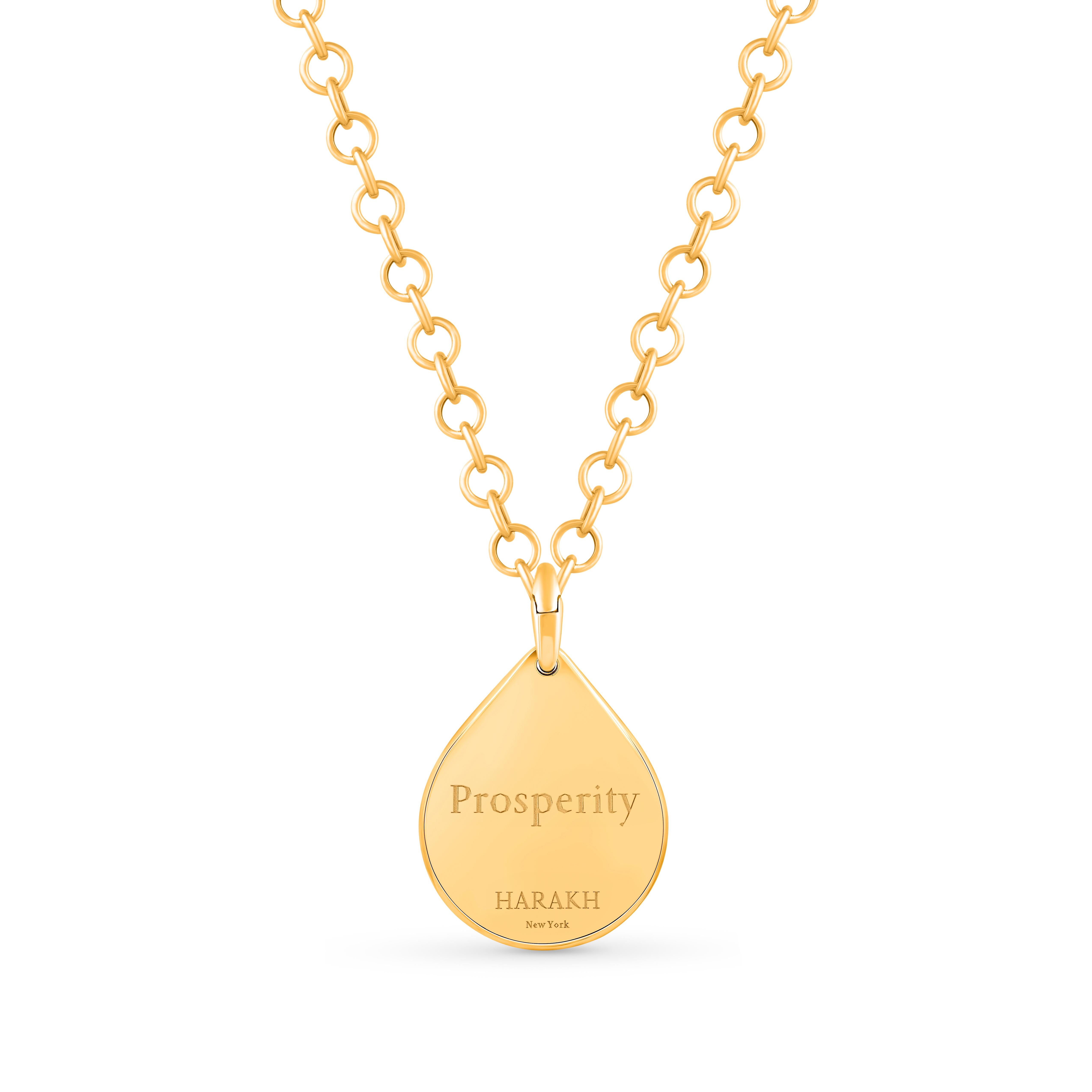 Taglio brillante Collana con ciondolo di prosperità con diamante incolore in oro 18 carati Harakh in vendita