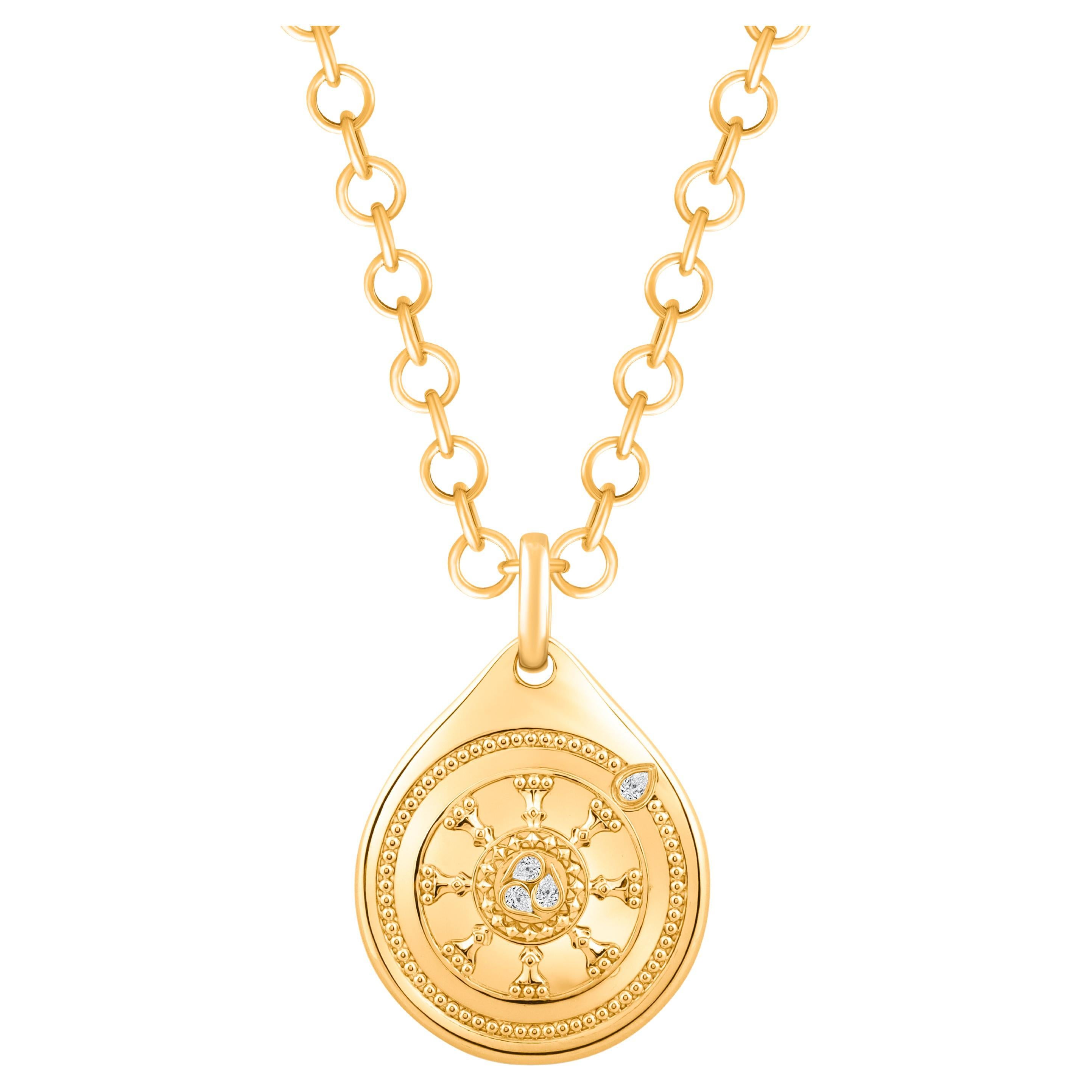 Collana con ciondolo Serenity in oro 18 carati con diamanti incolori Harakh in vendita