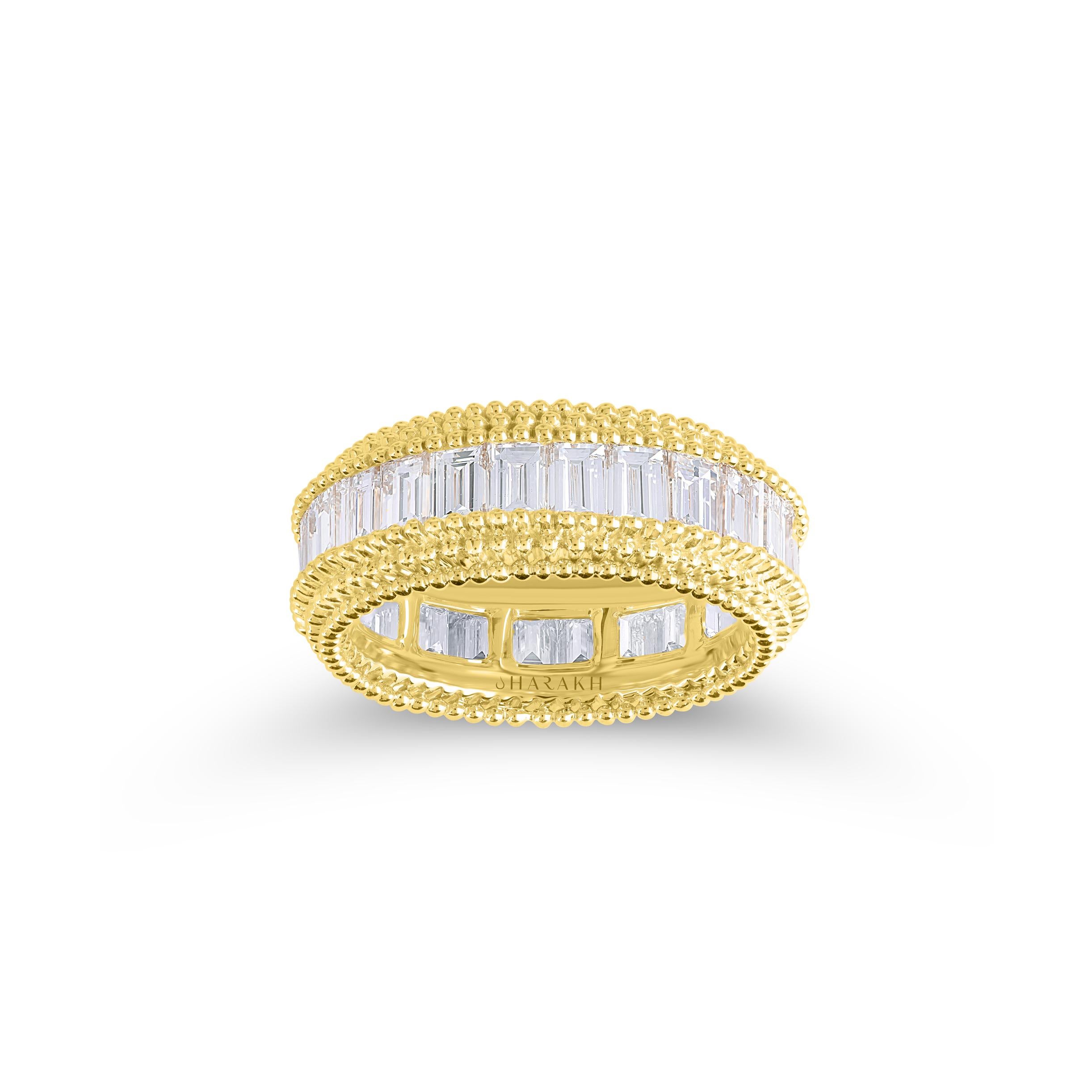 Contemporary Harakh 18 Karat Yellow Gold Baguette Colorless Diamond Full Eternity Band Ring For Sale