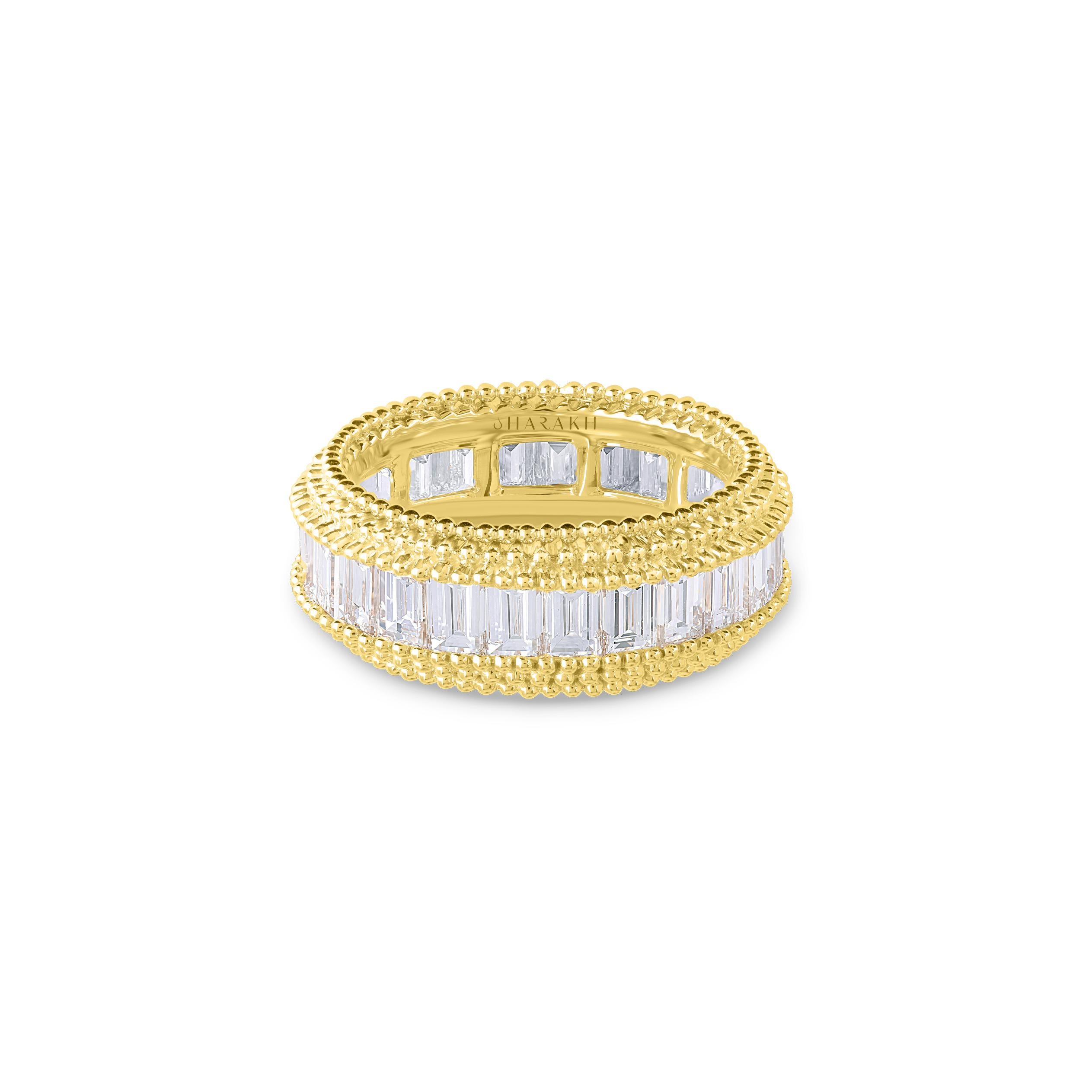 Harakh 18 Karat Yellow Gold Baguette Colorless Diamond Full Eternity Band Ring In New Condition For Sale In New York, NY
