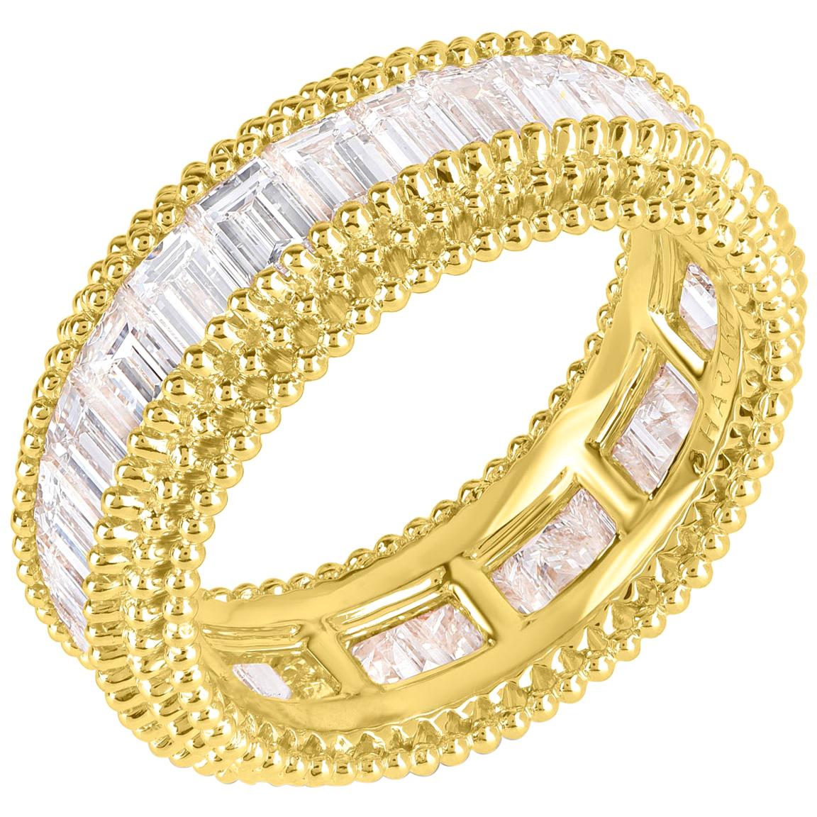 Harakh 18 Karat Yellow Gold Baguette Colorless Diamond Full Eternity Band Ring For Sale