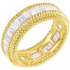 Harakh, bague d'éternité complète en or jaune 18 carats avec diamants baguettes incolores