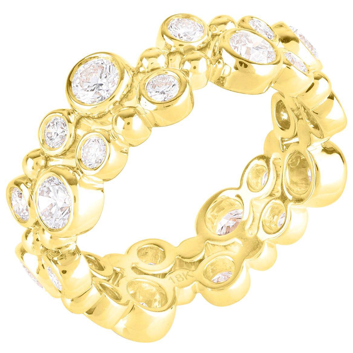 Harakh 18 Karat Yellow Gold Bubble Stackable Colorless Diamond Band Ring