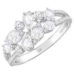 HARAKH 18 KT Gold Colorless Diamond Cascade Cluster Flower Ring