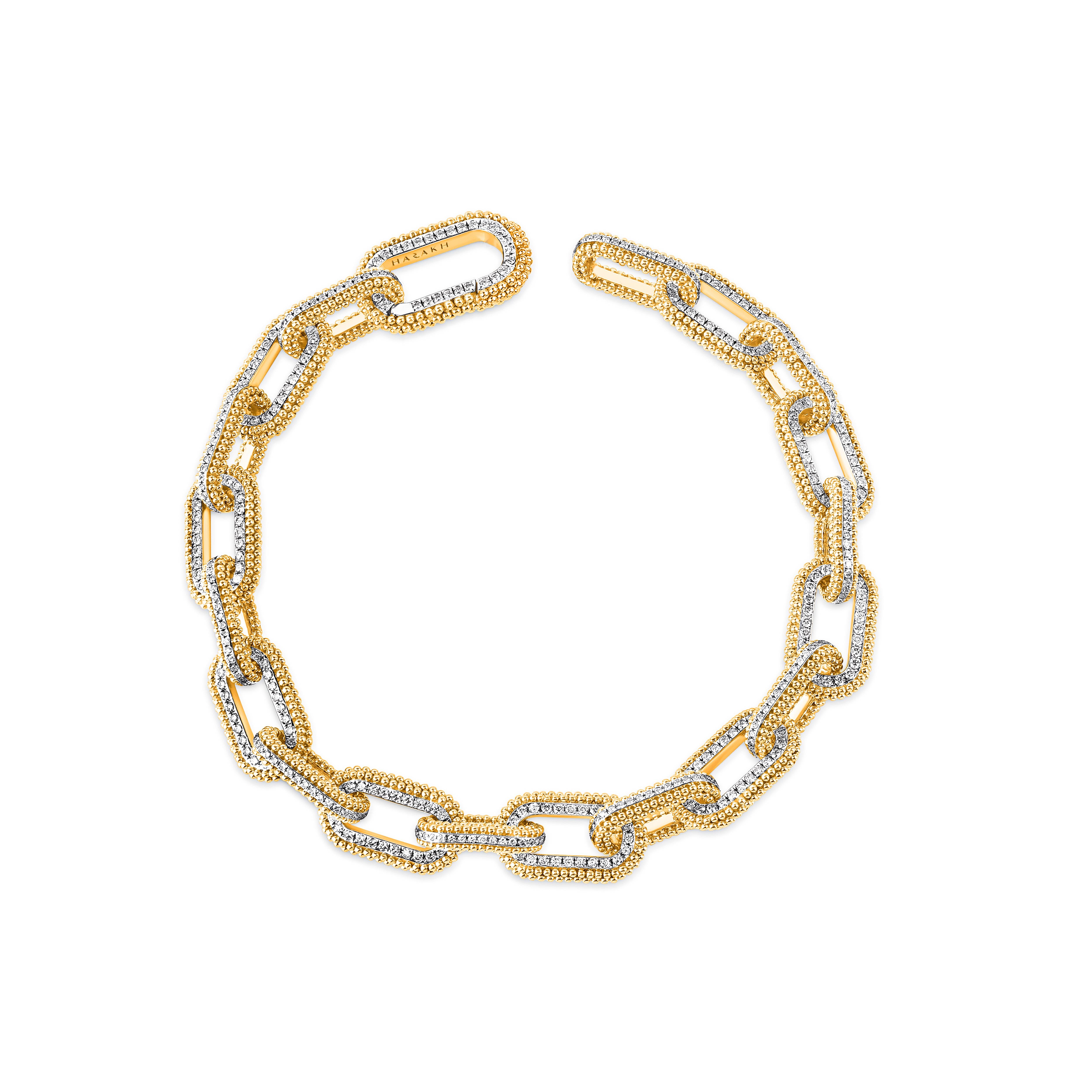 Contemporary HARAKH 18 KT Gold Colorless Diamond Classic Paper Clip Bracelet For Sale