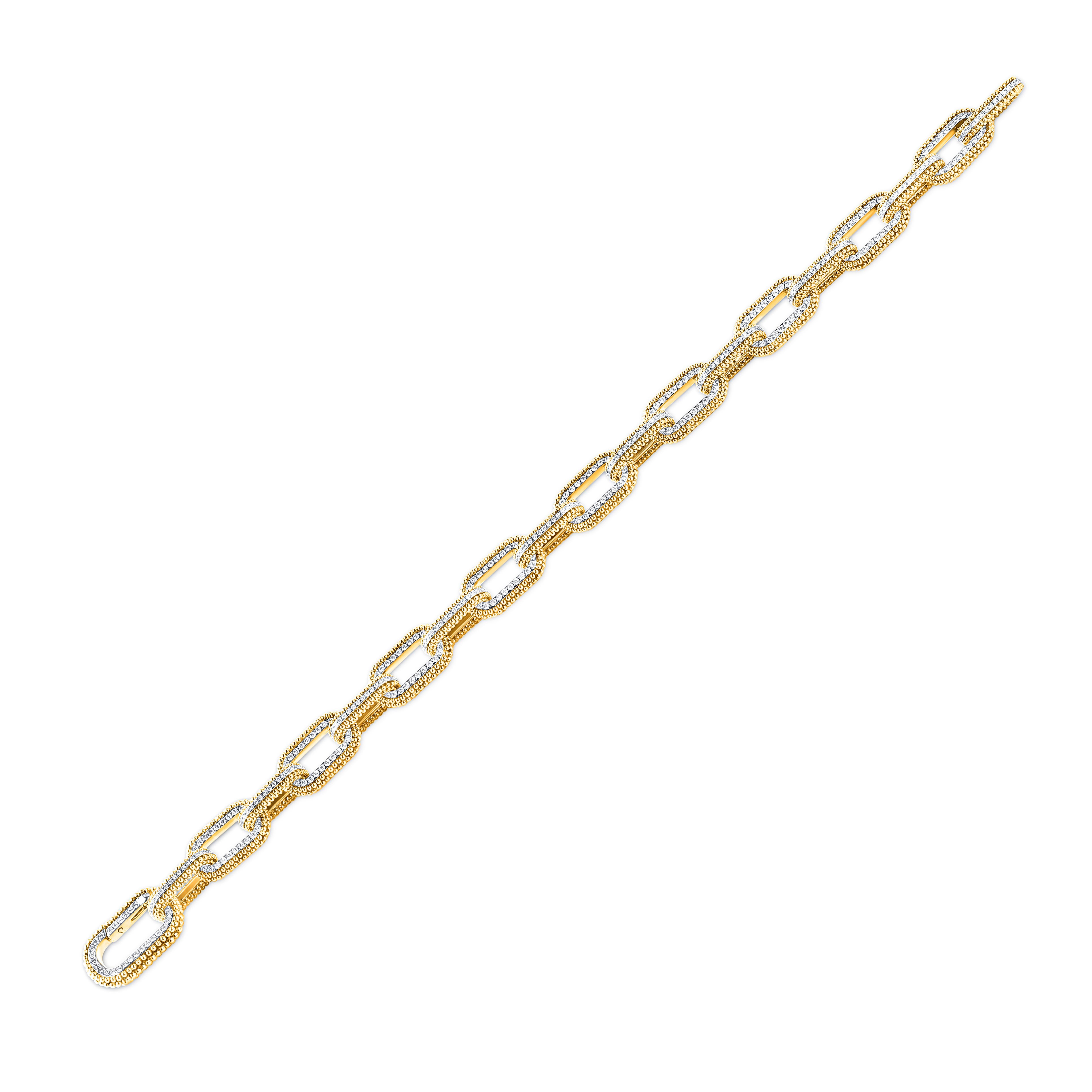 Brilliant Cut HARAKH 18 KT Gold Colorless Diamond Classic Paper Clip Bracelet For Sale