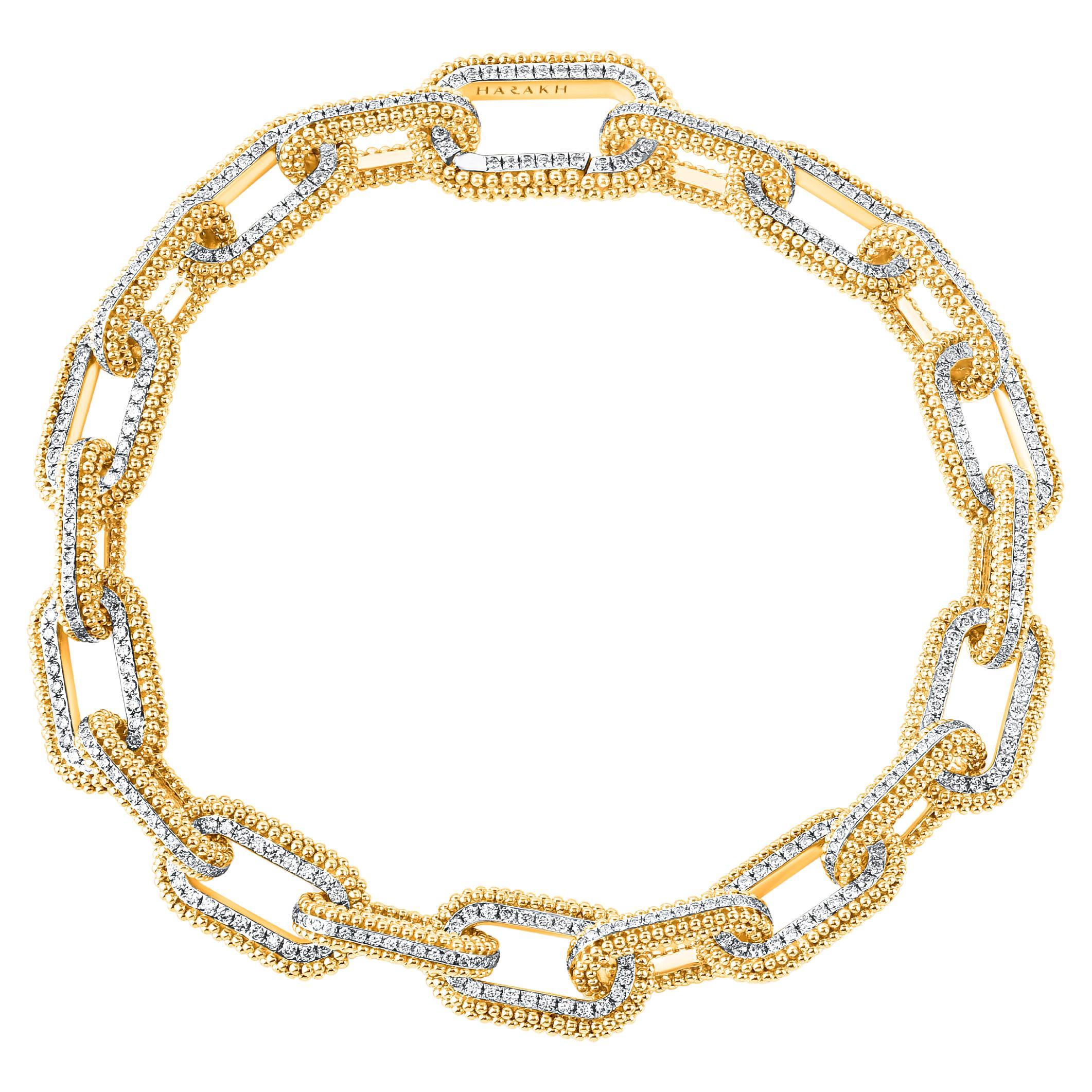 HARAKH 18 KT Gold Colorless Diamond Classic Paper Clip Bracelet For Sale