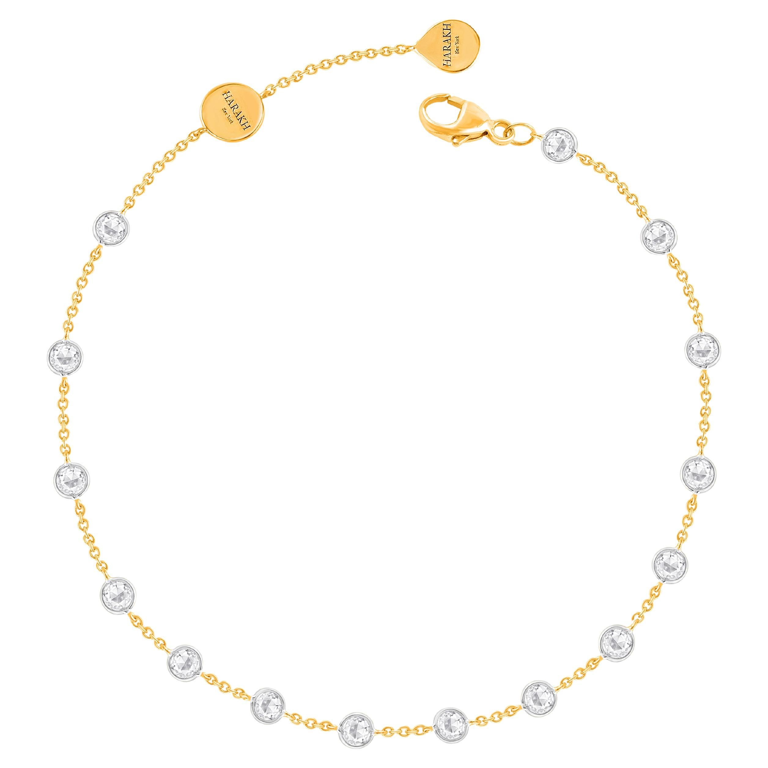 HARAKH 18 KT Yellow Gold 0.50 Carat Natural Colorless Diamond Link Bracelet  For Sale