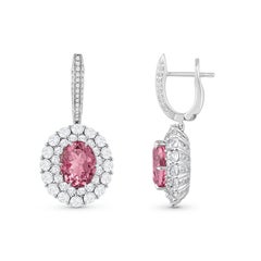 HARAKH 18KT Gold 3 Carat Colorless Diamond and Pink Tourmaline Cascade Earring