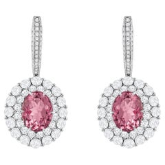 HARAKH 18KT Gold 3 Carat Colorless Diamond and Pink Tourmaline Cascade Earring