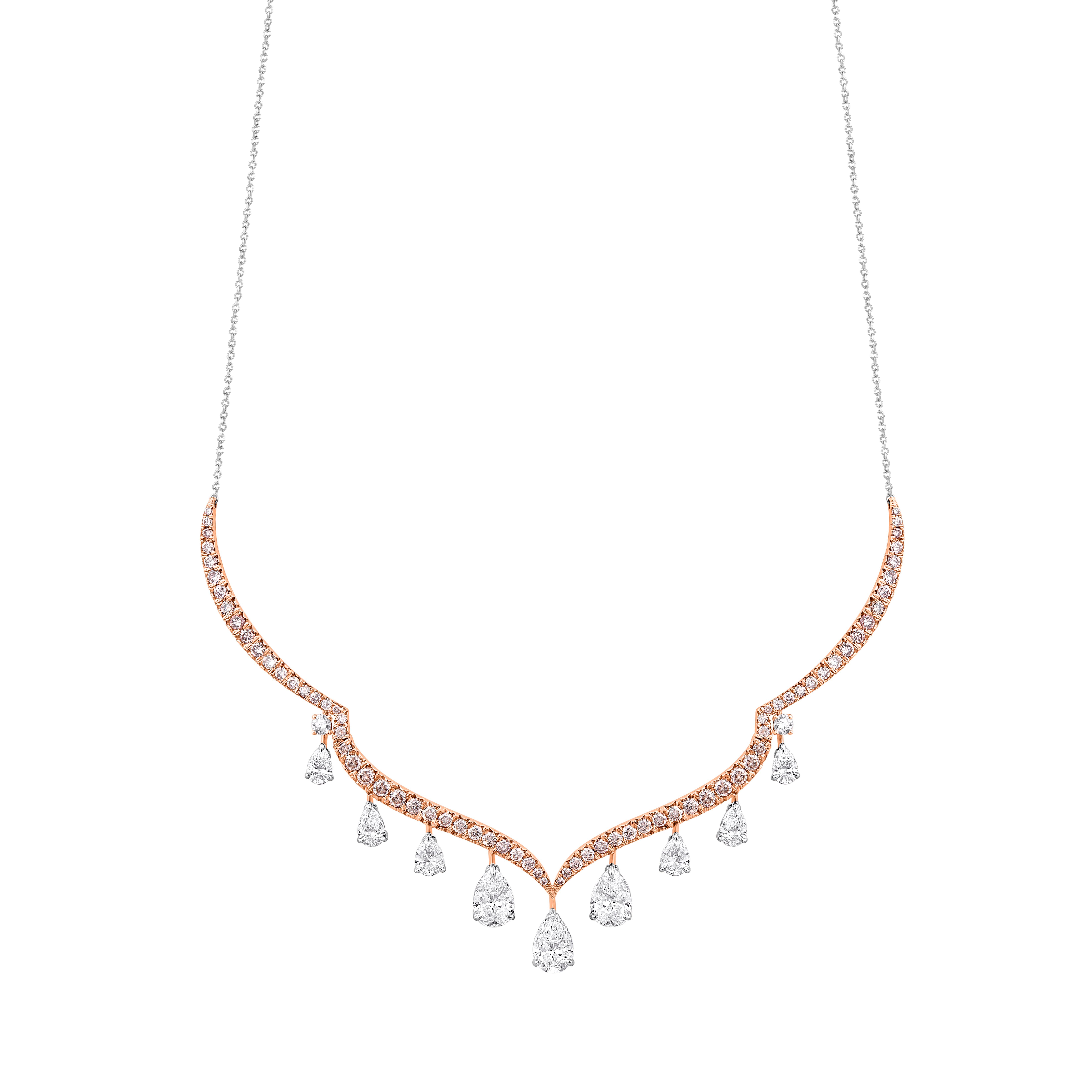 Inspiriert von heiligen Symbolen, die ein Gefühl von Göttlichkeit und Gleichgewicht hervorrufen, ist diese Mandala-Halskette ein atemberaubender Ausdruck spiritueller Eleganz. Das aus 18 Kt. Weiß- und Roségold gefertigte Design vereint eine