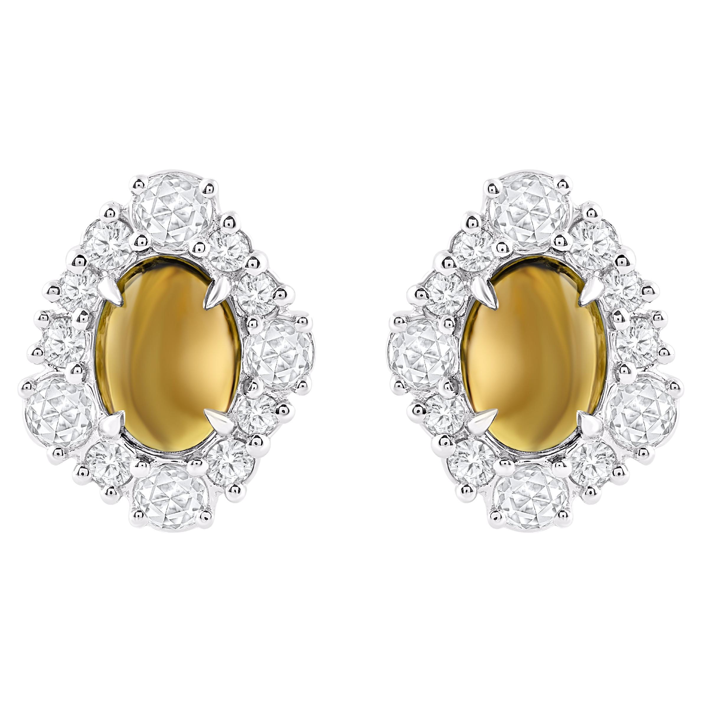 HARAKH 18KT Gold Colorless Diamond and Brownish Green Tourmaline Cascade Earring