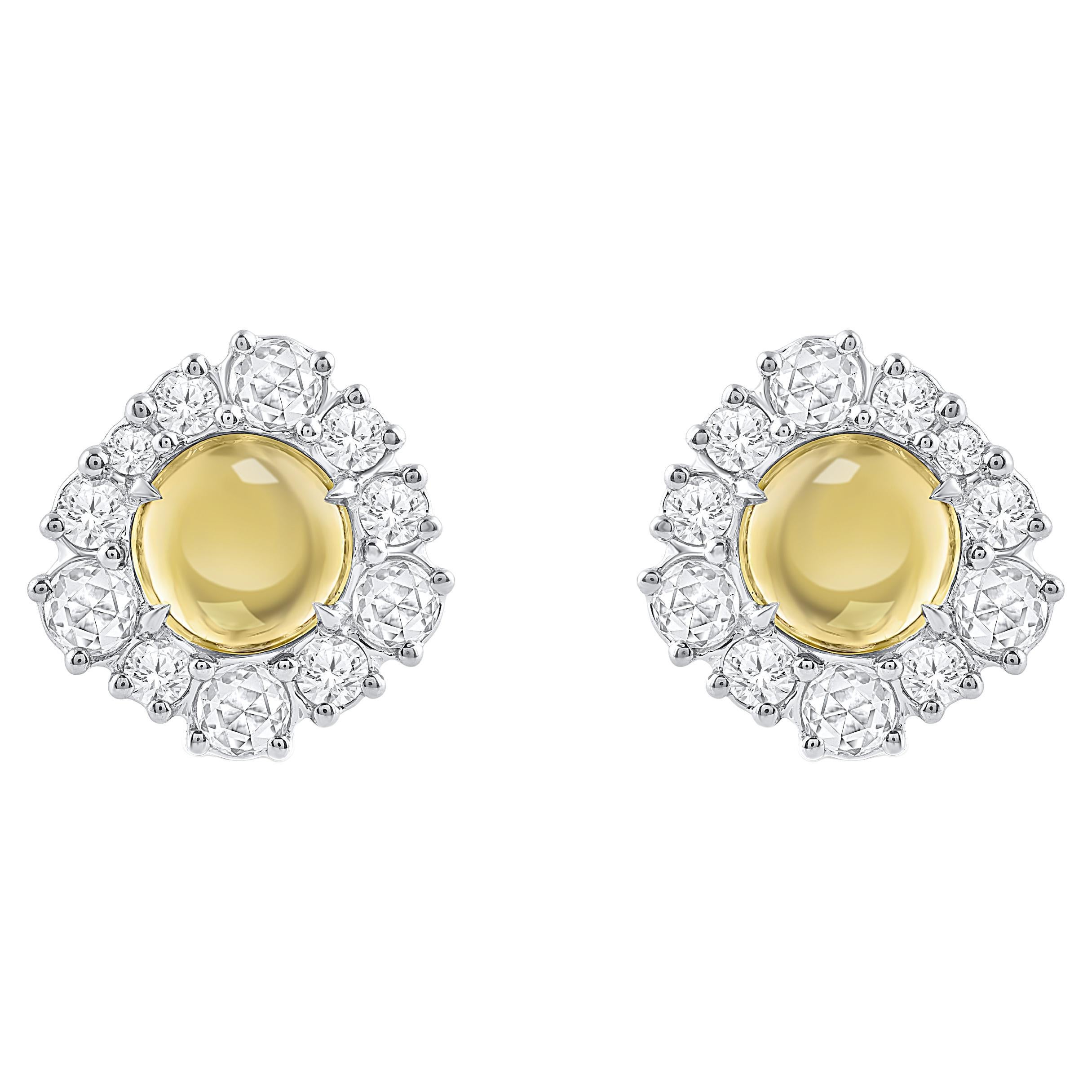 HARAKH 18KT Gold Colorless Diamond and Brownish Green Tourmaline Cascade Earring