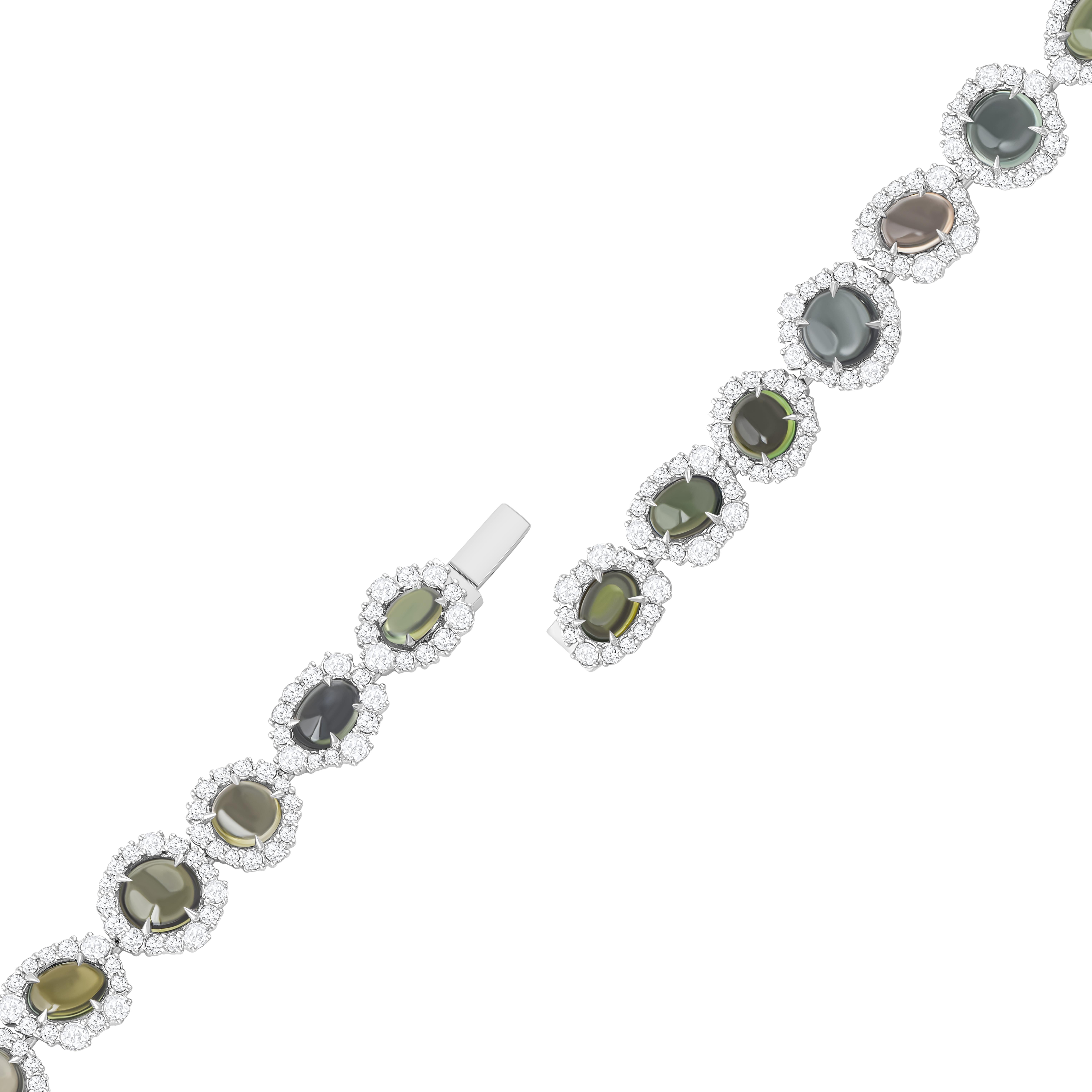 Contemporary HARAKH 18KT Gold Colorless Diamond and Green Tourmaline Cascade Bracelet For Sale
