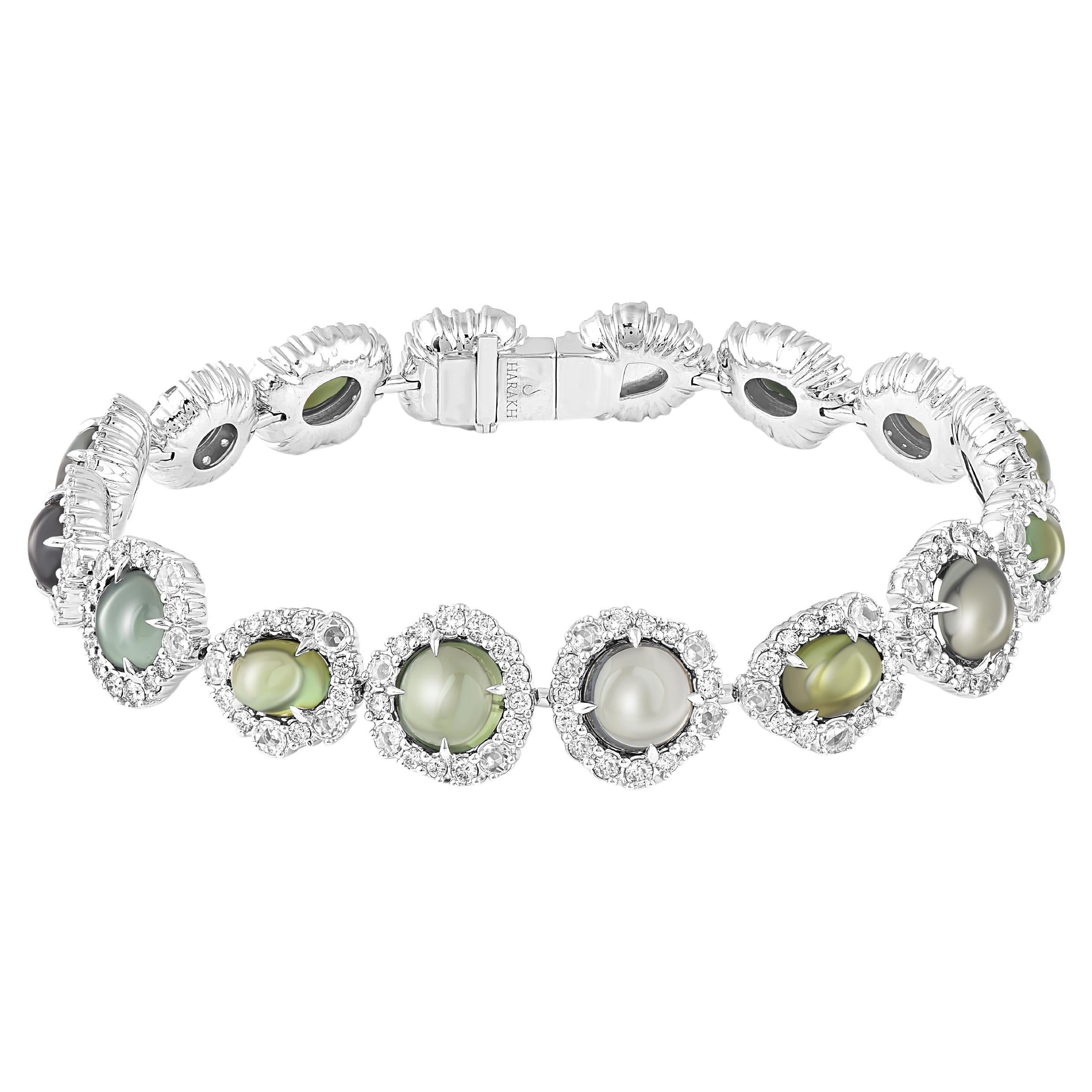 HARAKH 18KT Gold Colorless Diamond and Green Tourmaline Cascade Bracelet