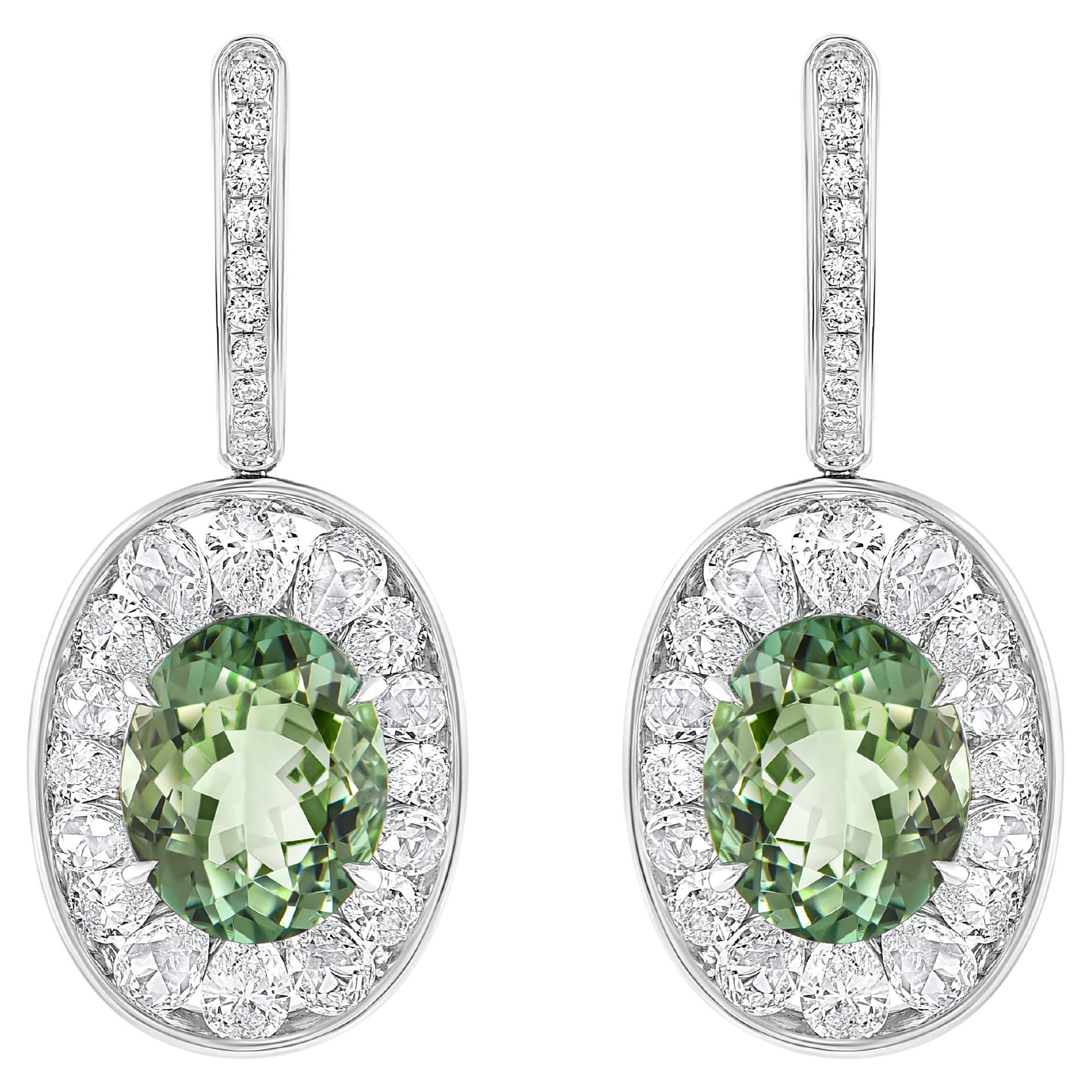 HARAKH 18KT Gold farbloser Diamant und grüner Turmalin Cascade-Ohrring