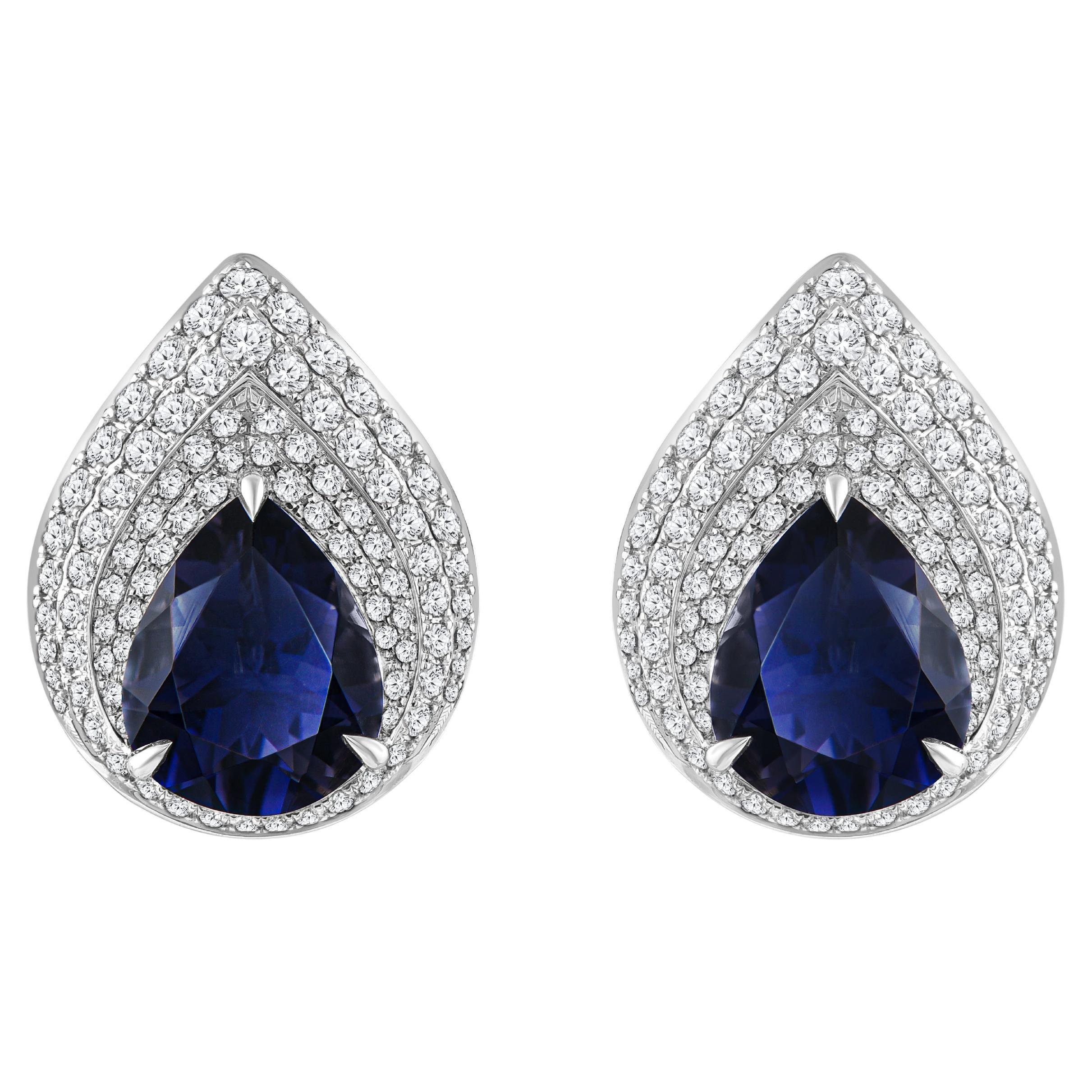 HARAKH 18KT Gold Colorless Diamond and Iolites Purple Raindrop Earring