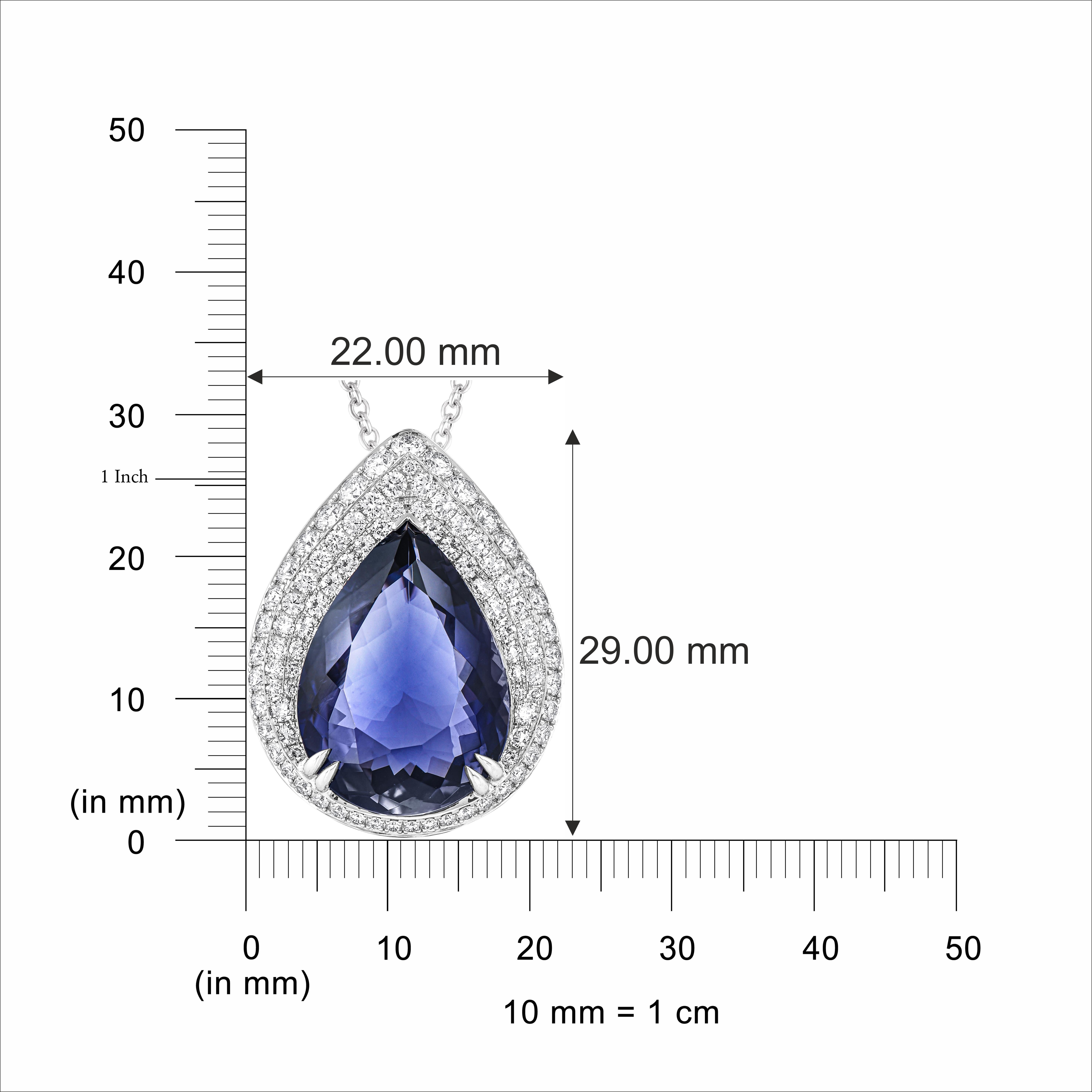 Contemporary HARAKH 18KT Gold Colorless Diamond and Iolites Purple Raindrop Pendant For Sale