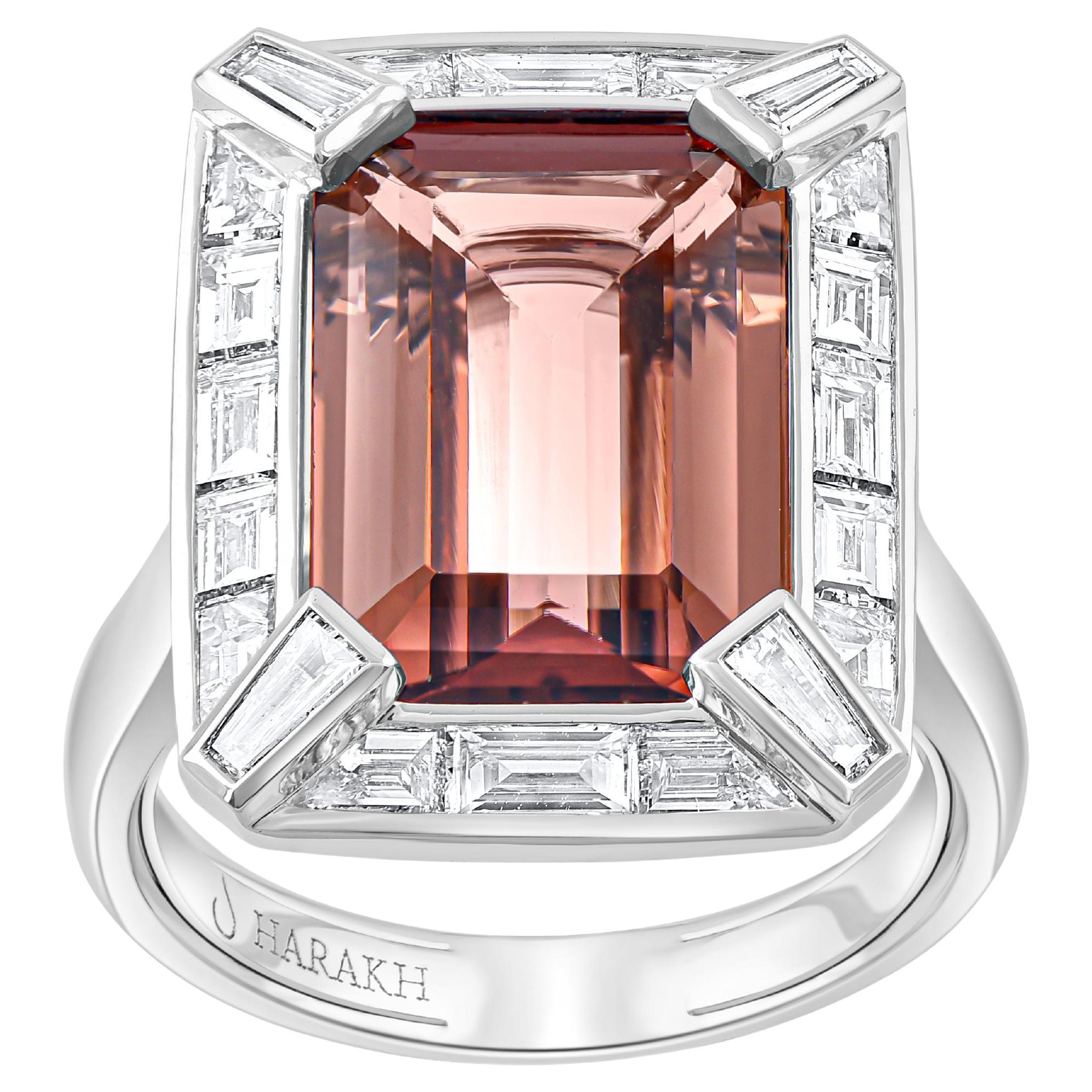 HARAKH 18KT Gold Colorless Diamond and Orangy Brown Tourmaline Sunlight Ring