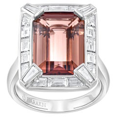 HARAKH 18KT Gold Farbloser Diamant und Oranger brauner Turmalin Sonnenlicht Ring