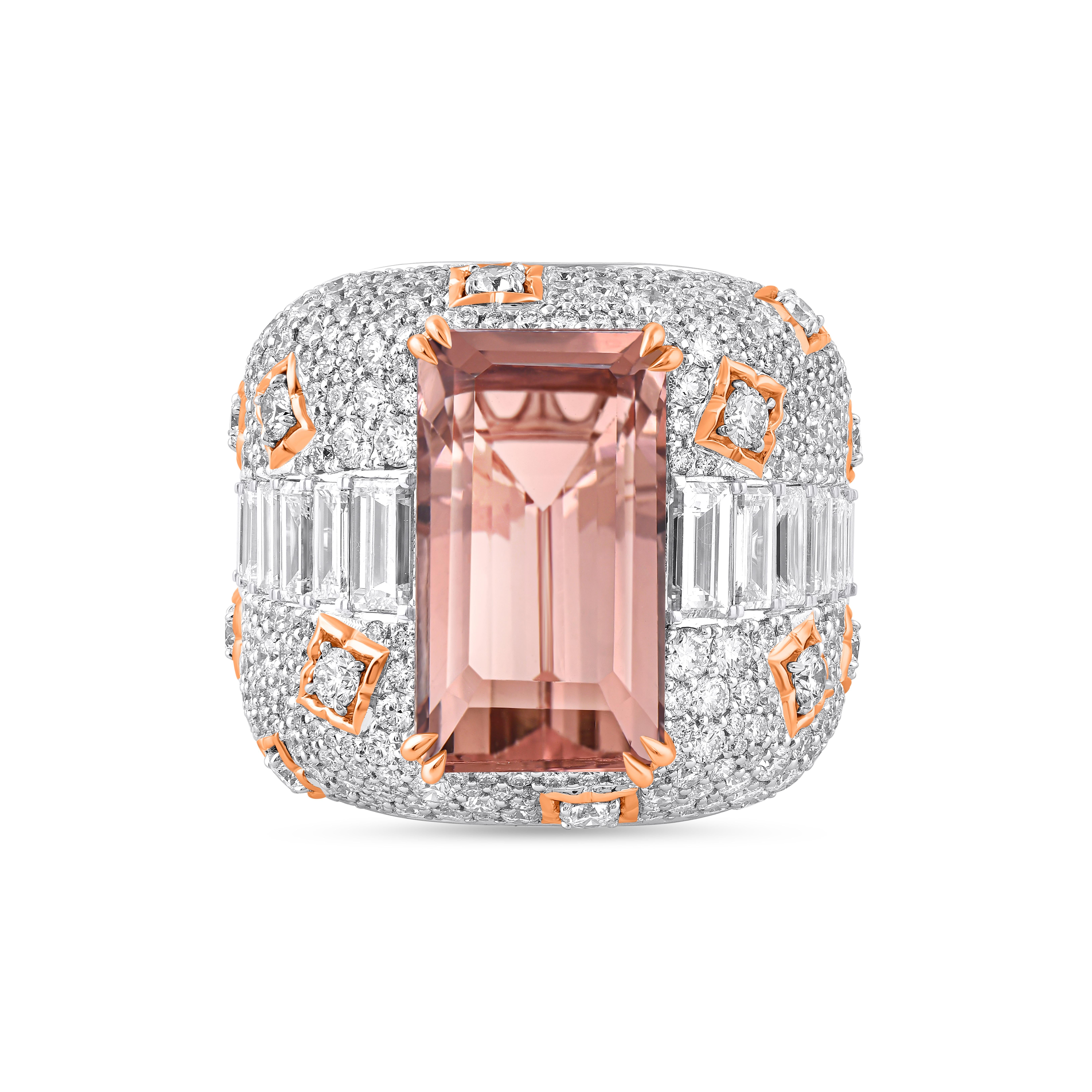 Taille brillant Harakh Bague Mandala en or 18KT avec diamant incolore et tourmaline brune orangée en vente