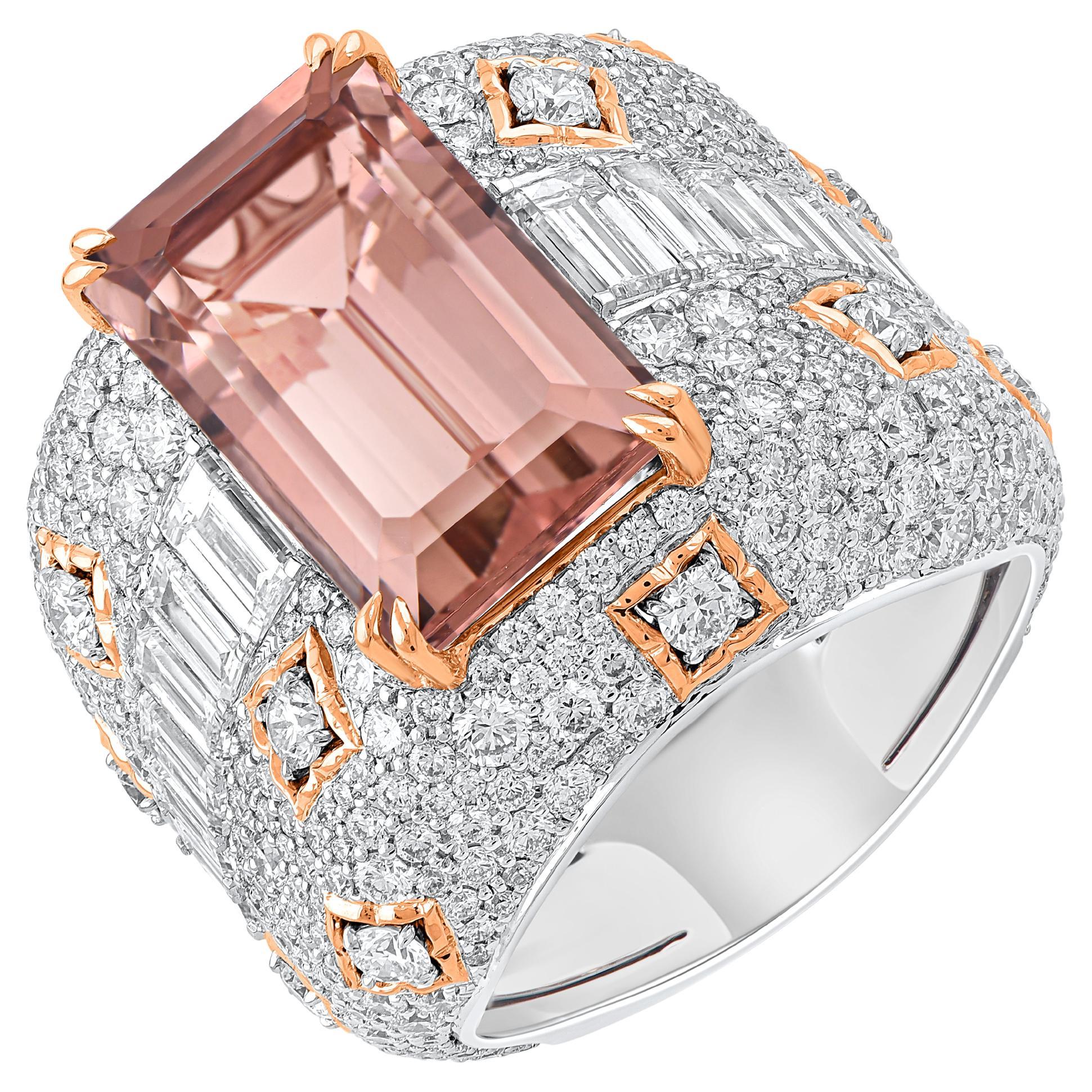 HARAKH 18KT Gold Colorless Diamond and Orangy Brown Tourmaline Mandala Ring