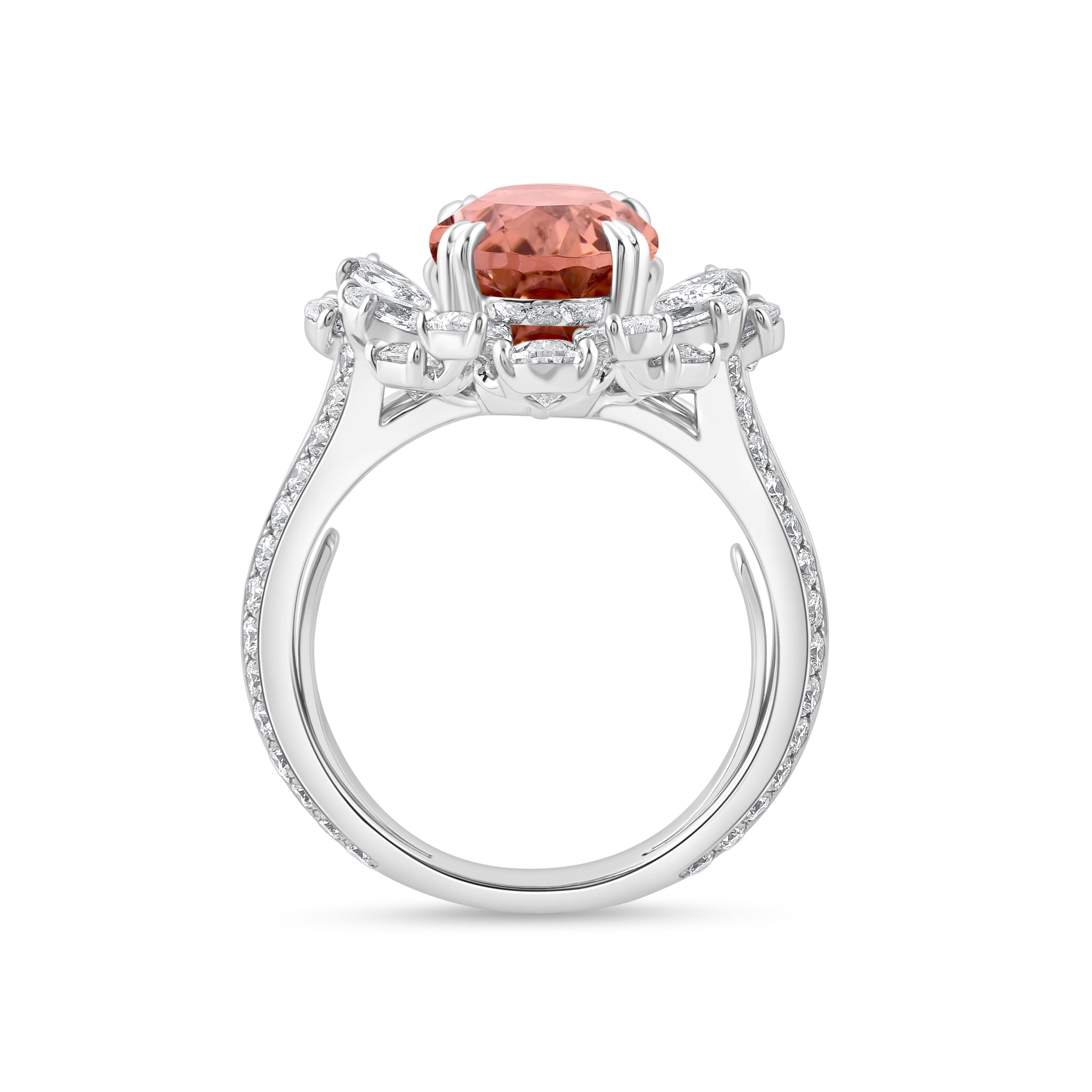 Taille brillant Harakh Bague goutte de pluie en or 18KT, diamant incolore et tourmaline brune orangée en vente