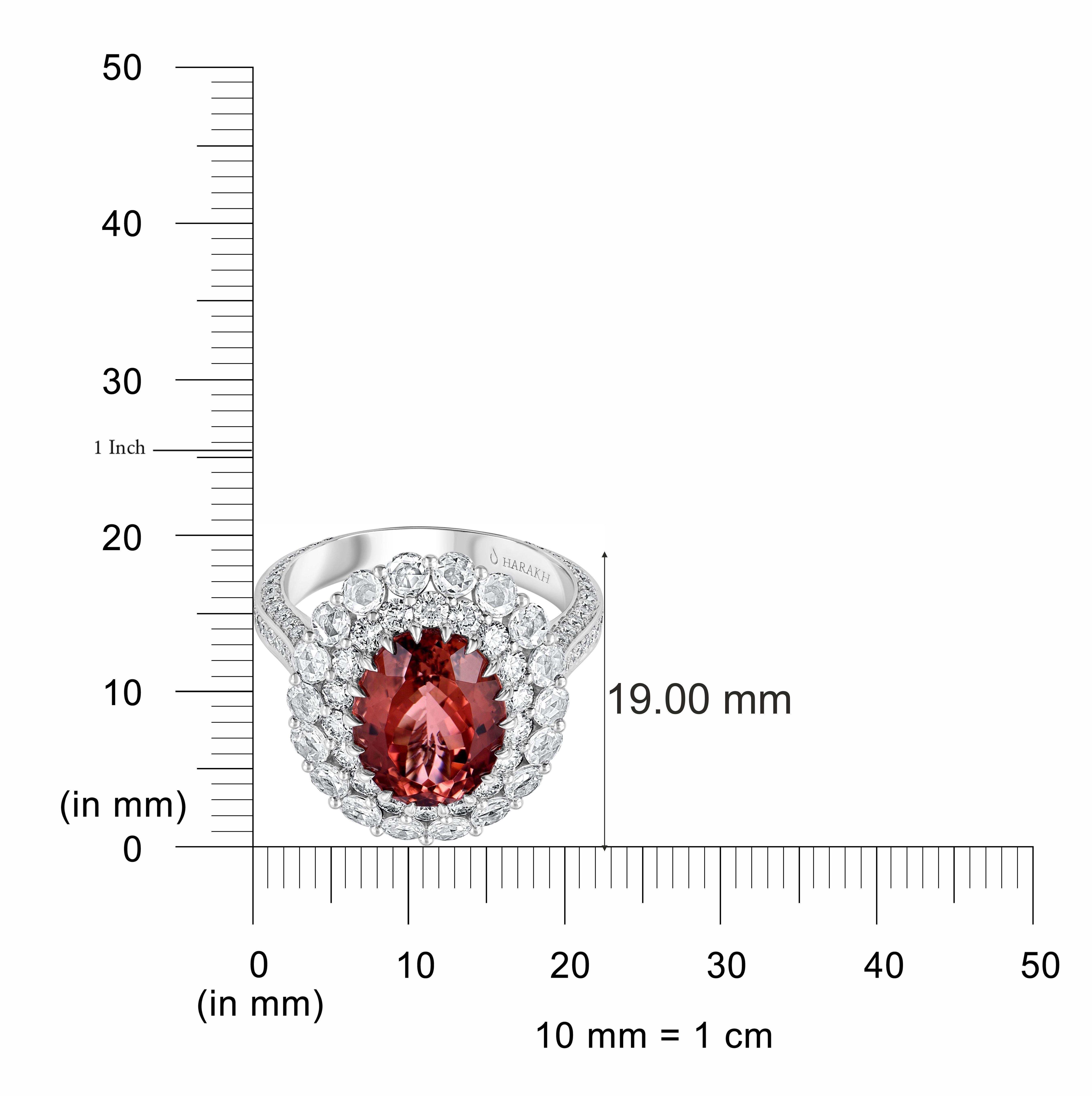 Contemporain Harakh Bague en or 18KT avec diamant incolore et tourmaline Padparadscha Cascade en vente
